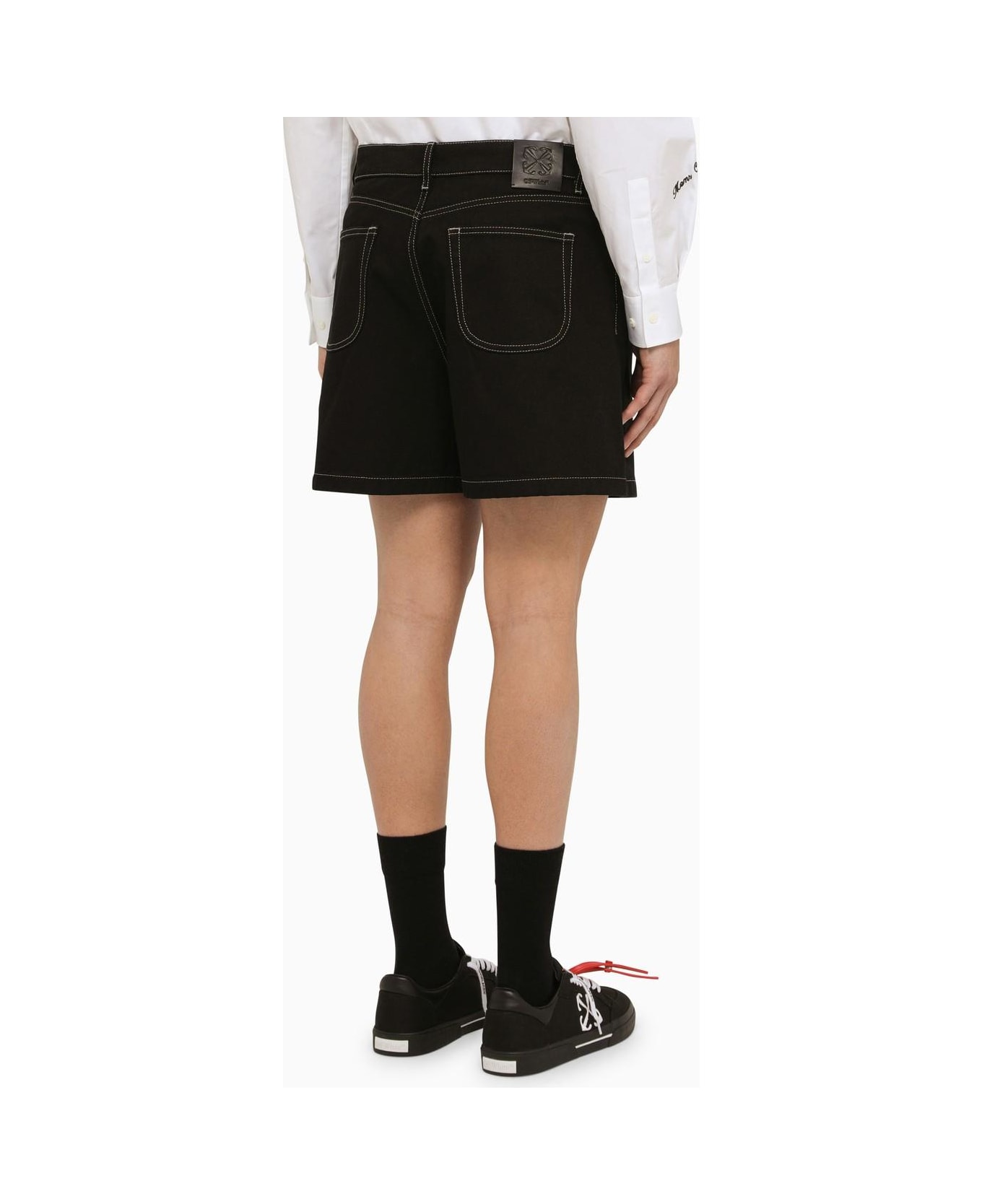 Off-White Black Cotton Short With Logo - BLACK ショートパンツ