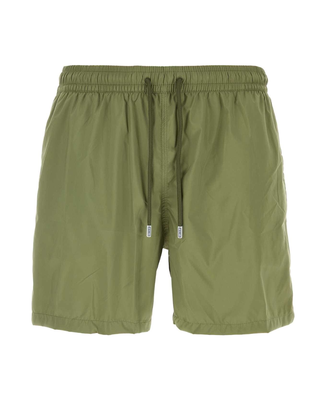 Fedeli Army Green Polyester Swimming Shorts - VERDE