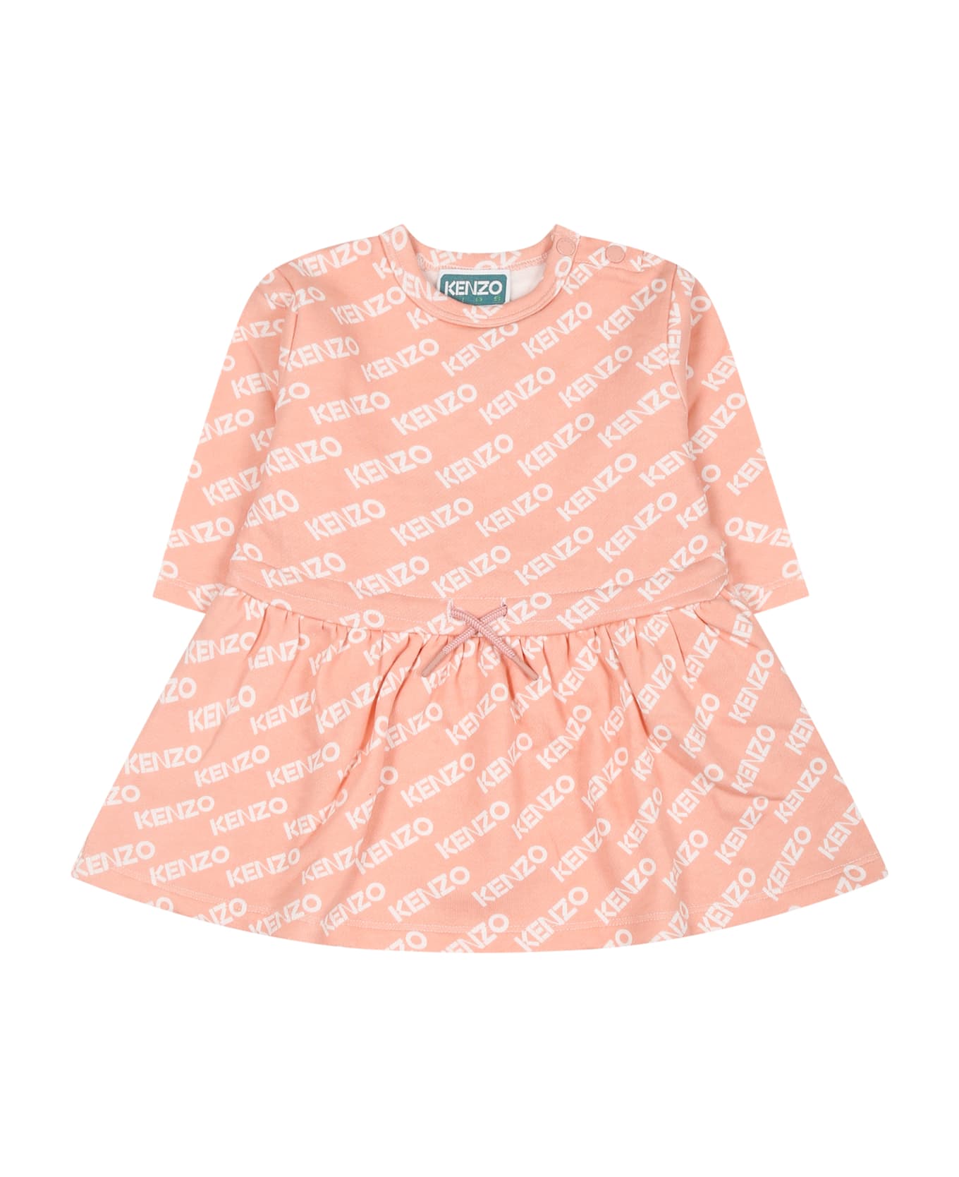 Kenzo Kids Pink Dress For Baby Girl With Logo - Pink