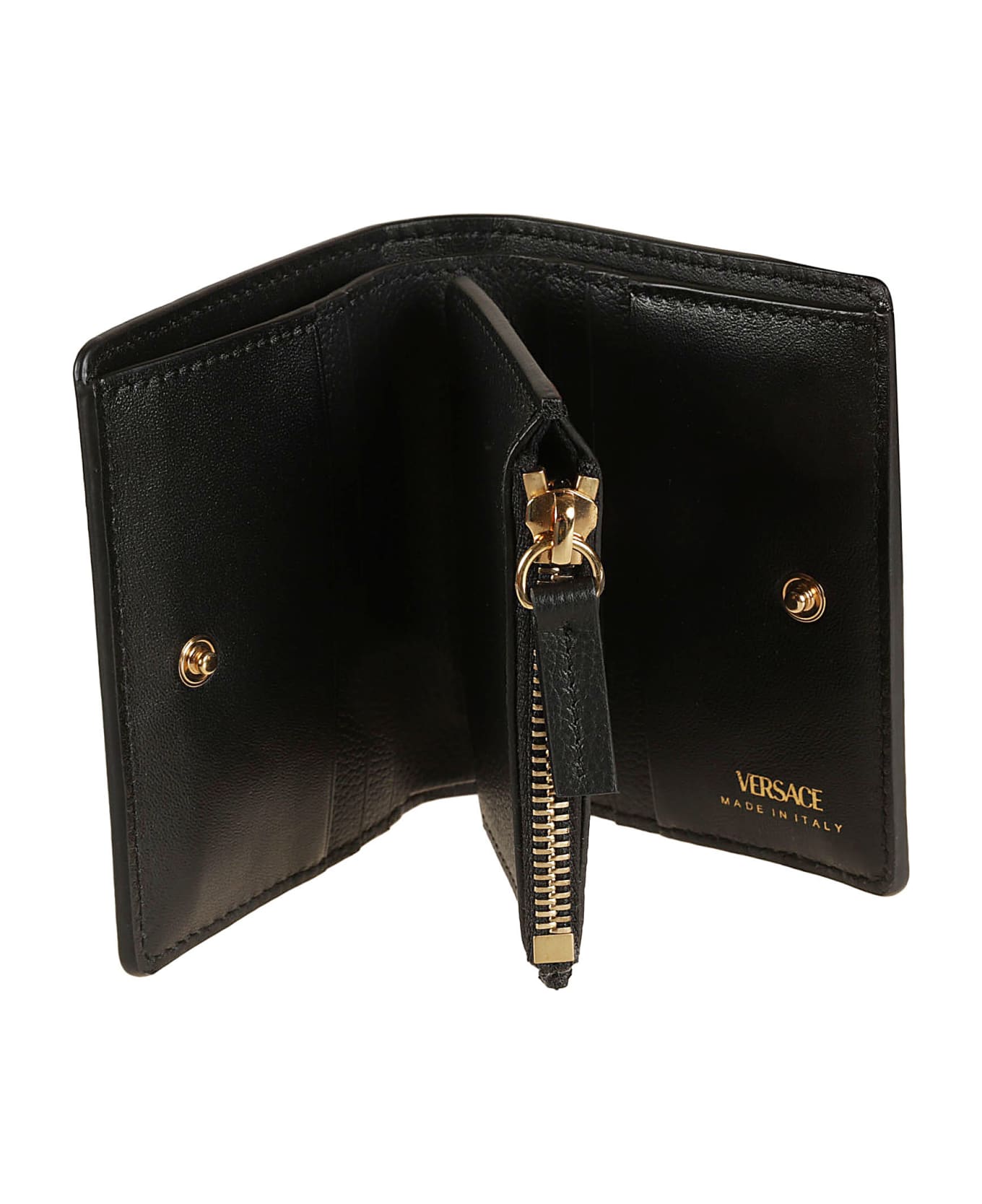 Versace Top Zip Buttoned Wallet - Black