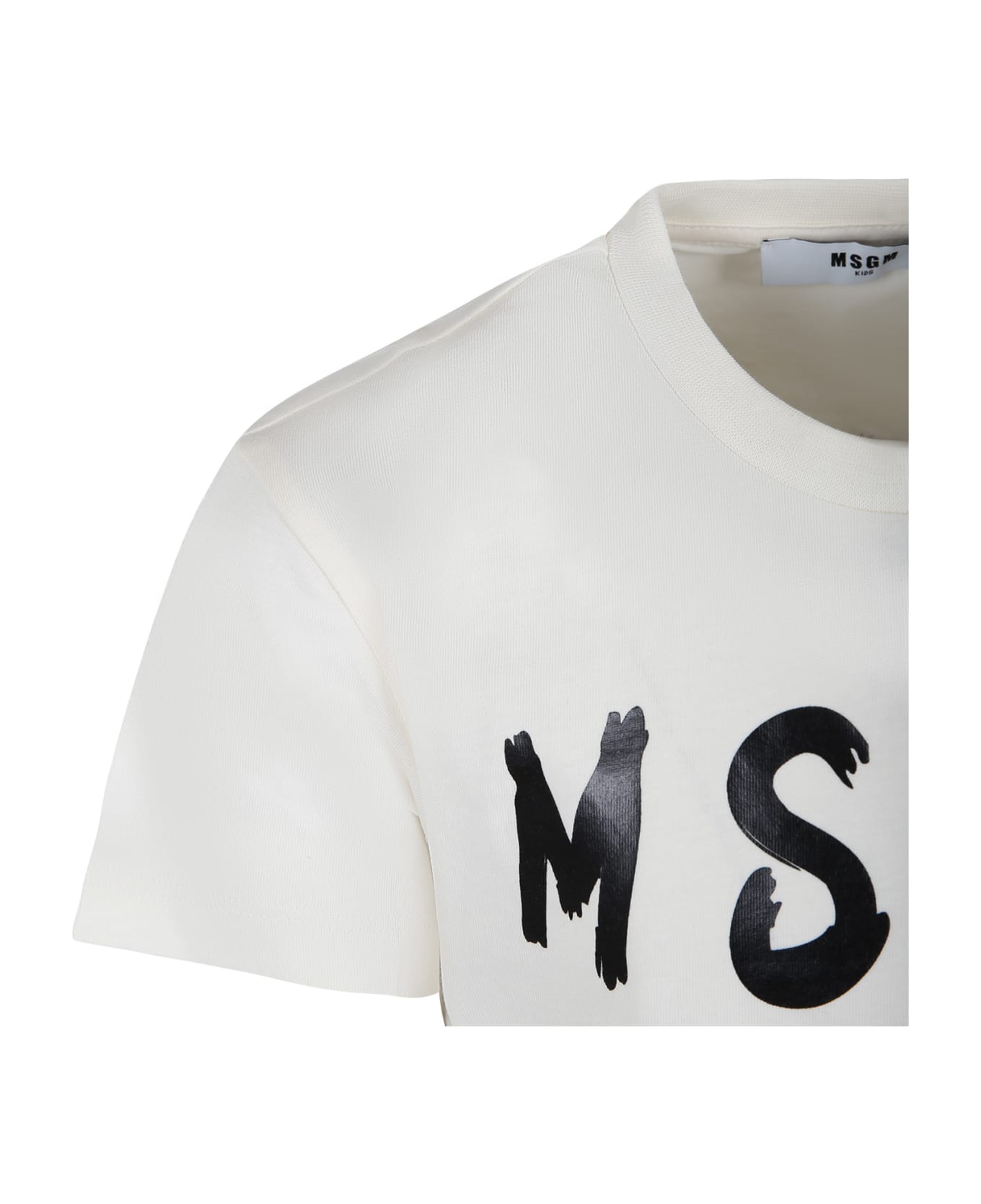 MSGM Ivory T-shirt For Kids With Logo - Crema Tシャツ＆ポロシャツ