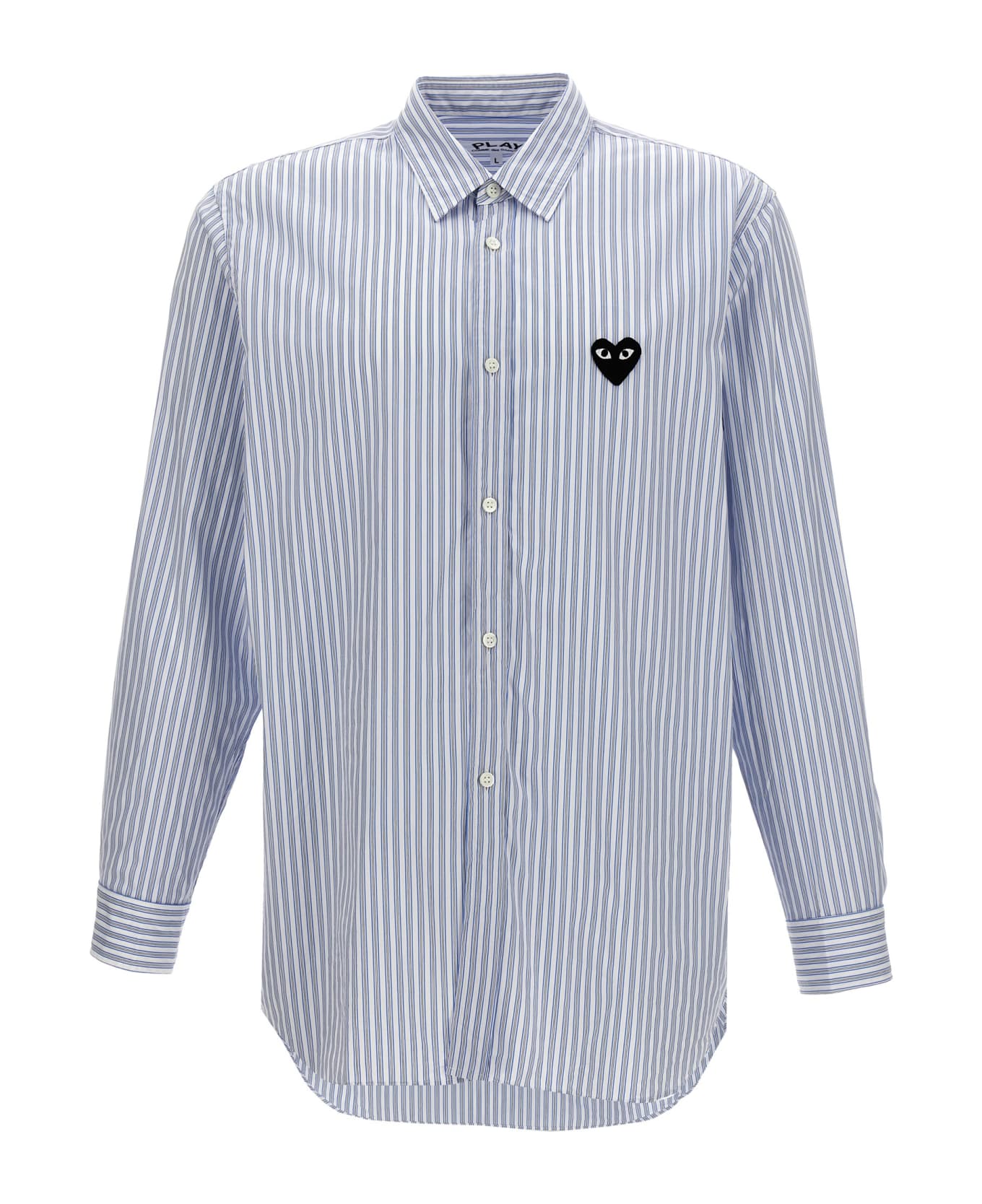 Comme des Garçons Play Logo Patch Striped Shirt - Light Blue