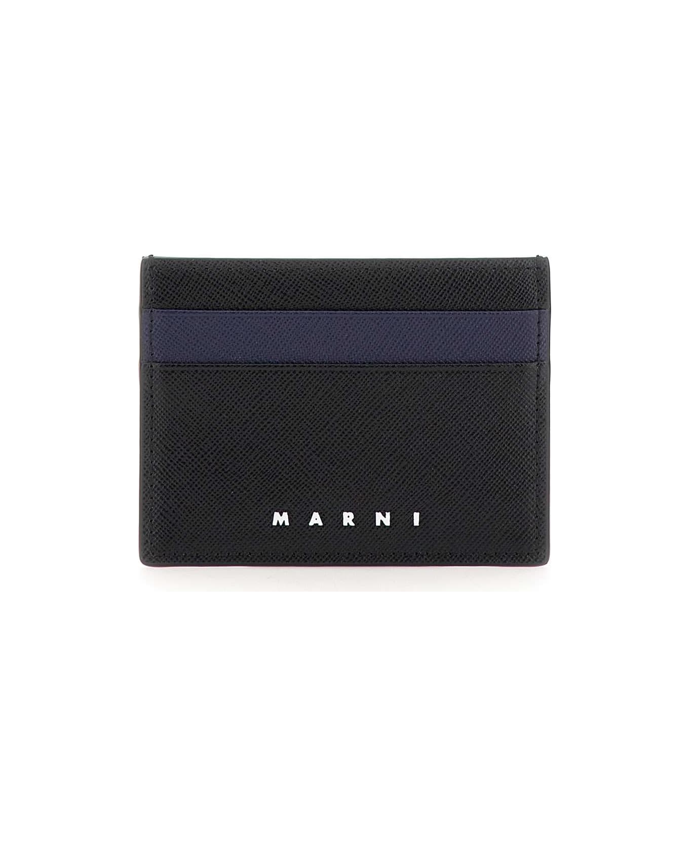 Marni 'cc Holder' Leather Card Holder - BLACK/BLUBLACK