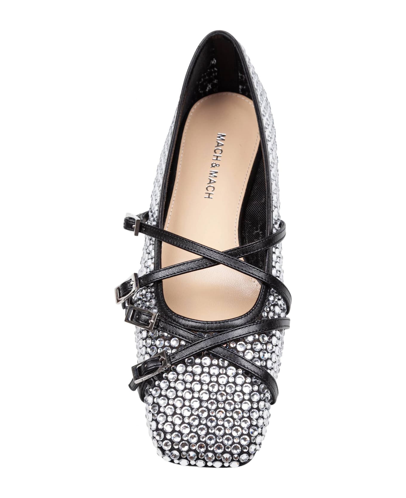 Mach & Mach Mesh Ballerina With Applied Crystals - Black