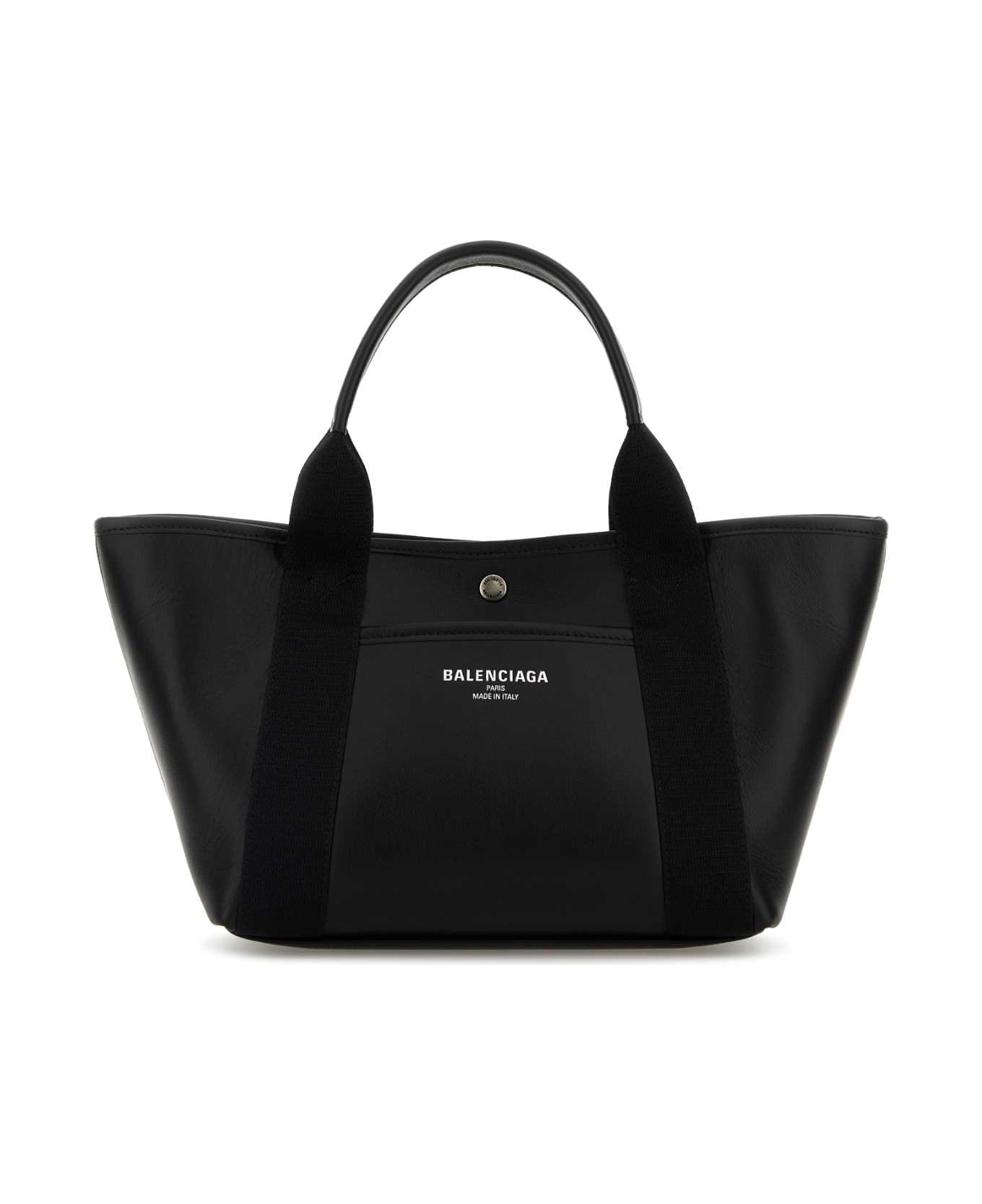 Balenciaga Black Leather Biarritz Shopping Bag - Black