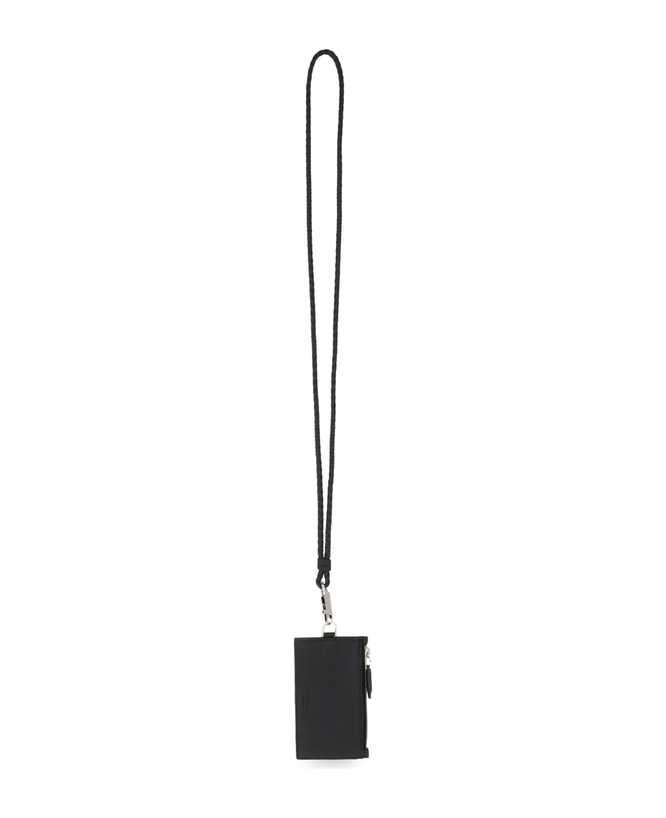 Ferragamo Leather Card Holder With Shoulder Strap - black 財布