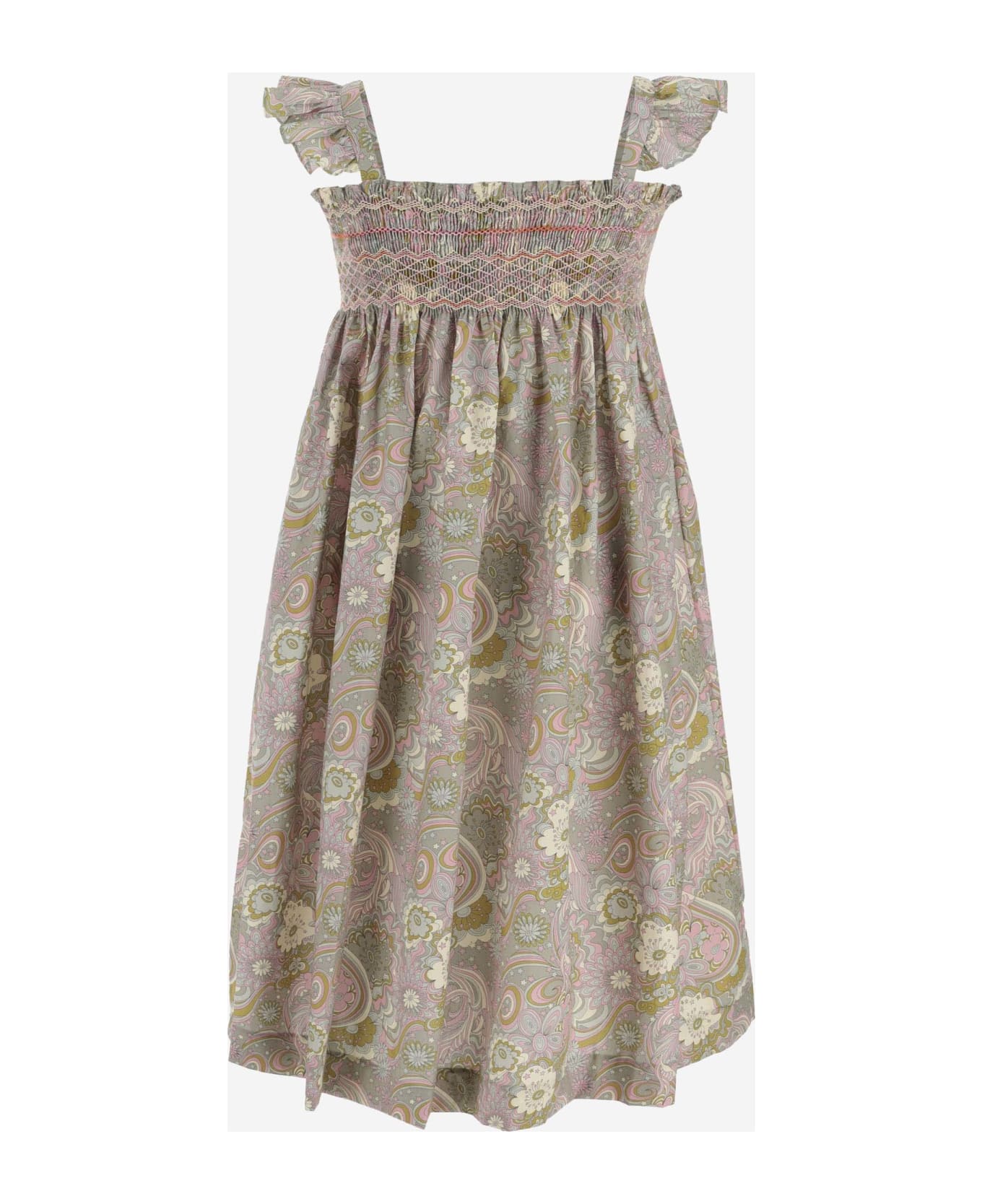 Bonpoint Cotton Dress With Floral Pattern - Beige