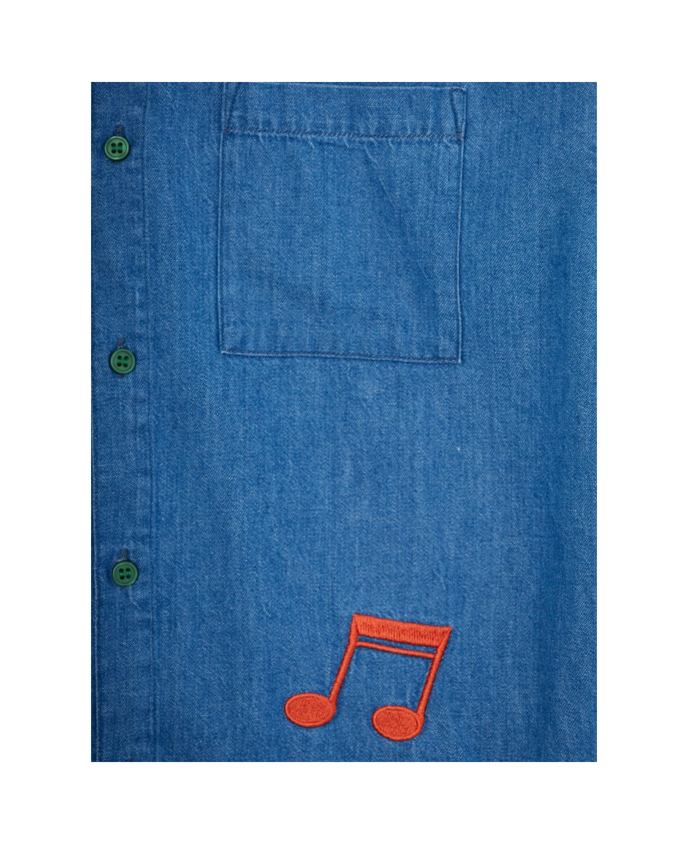 Mini Rodini Blue Shirt With Embroidery On The Front In Denim Boy - Blu