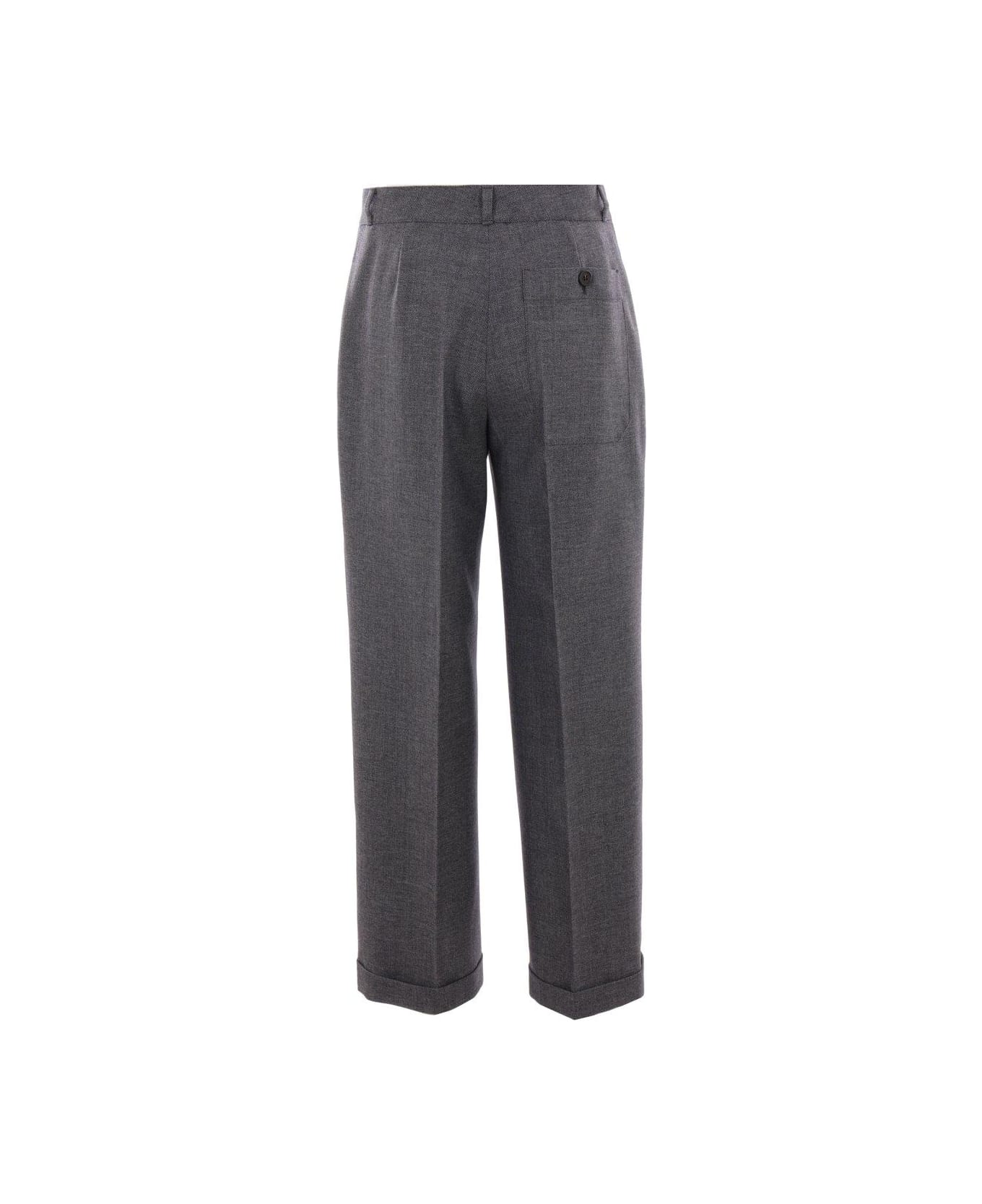 Prada Pleated Turn-up Hem Trousers - Anthracite