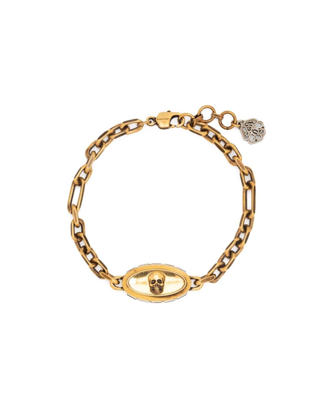 Alexander McQueen Gold-colored Chain Bracelet With Skull Detail And Logo Charm In Brass Woman - Metallic