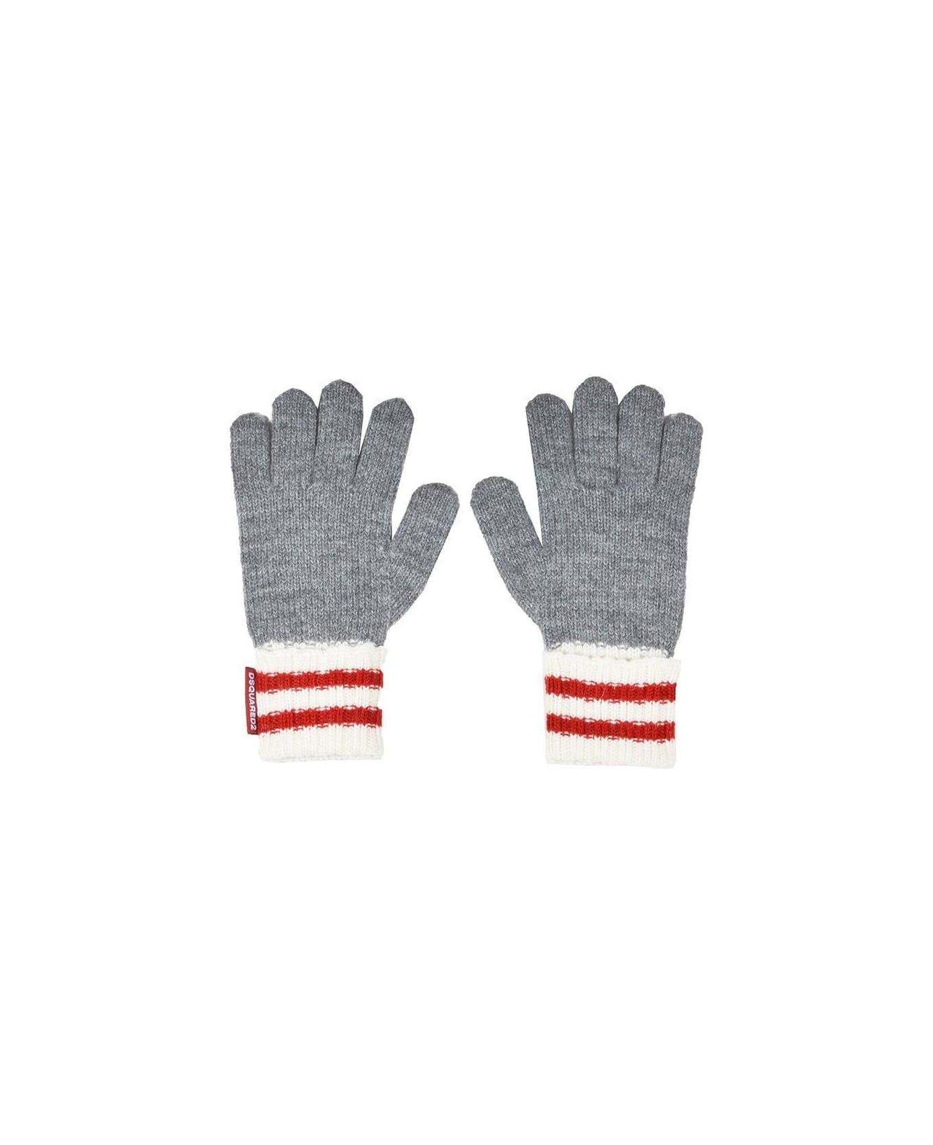 Dsquared2 Full-finger Striped Knitted Gloves - Grey White Red