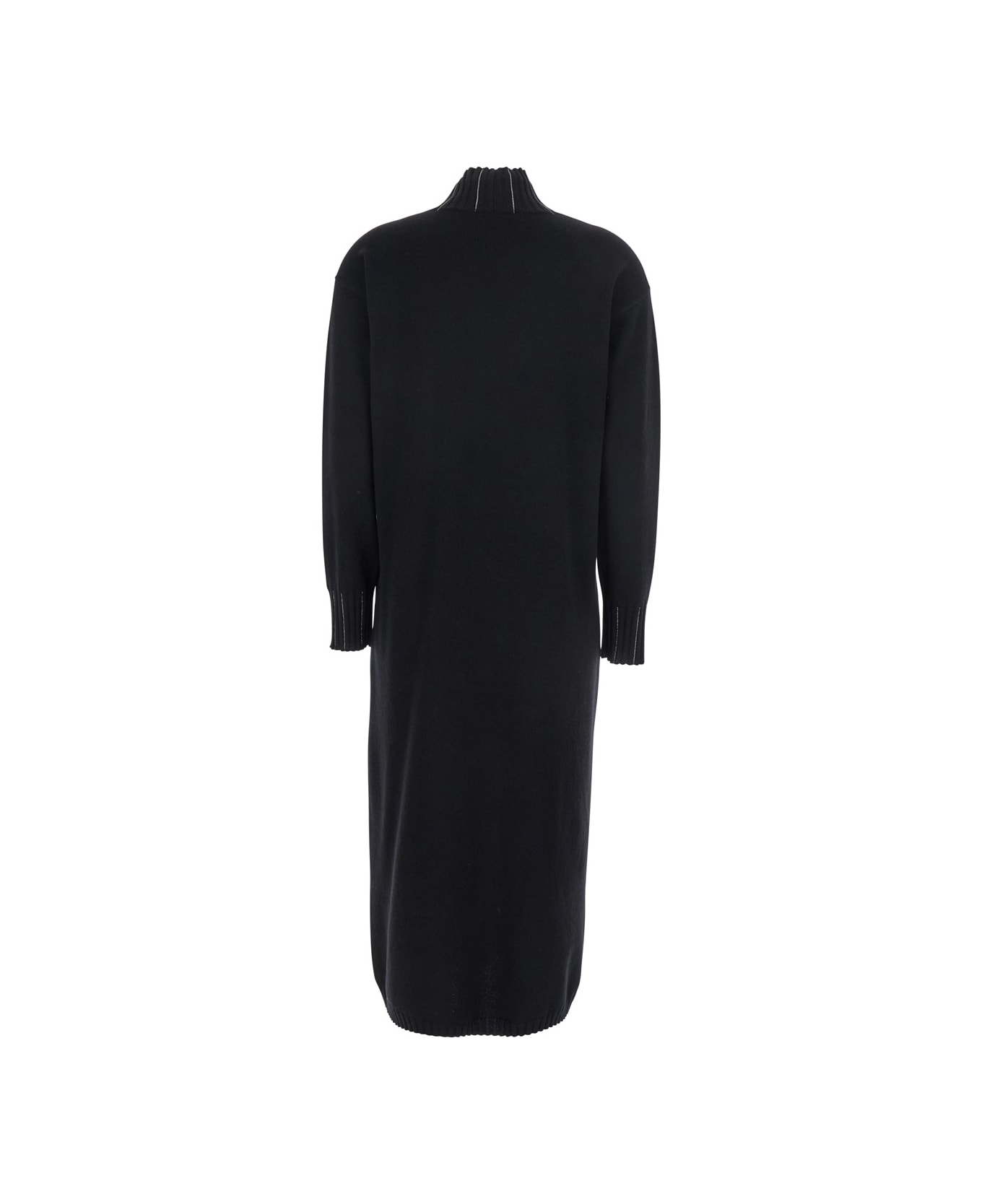 Fabiana Filippi Black High Neck Dress With Rhinestone Details In Wool Blend Woman - Black