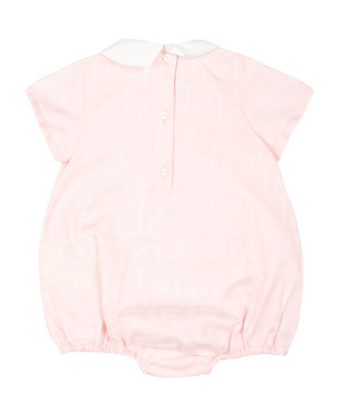 Fendi Pink Romper Set For Baby Girl With Double F - Pink