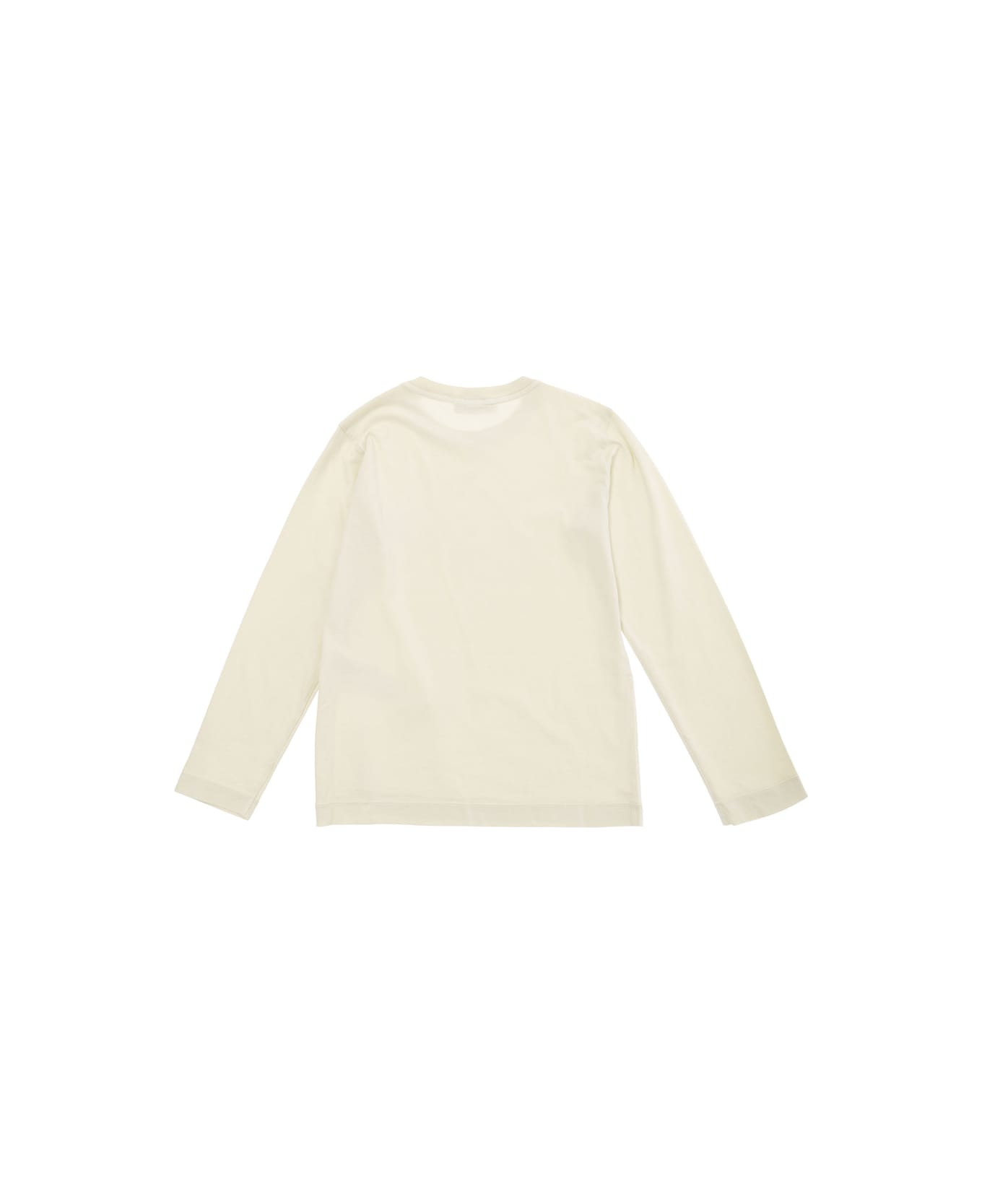 Stone Island Junior White Long Sleeve T-shirt With Logo Patch In Cotton Boy - White