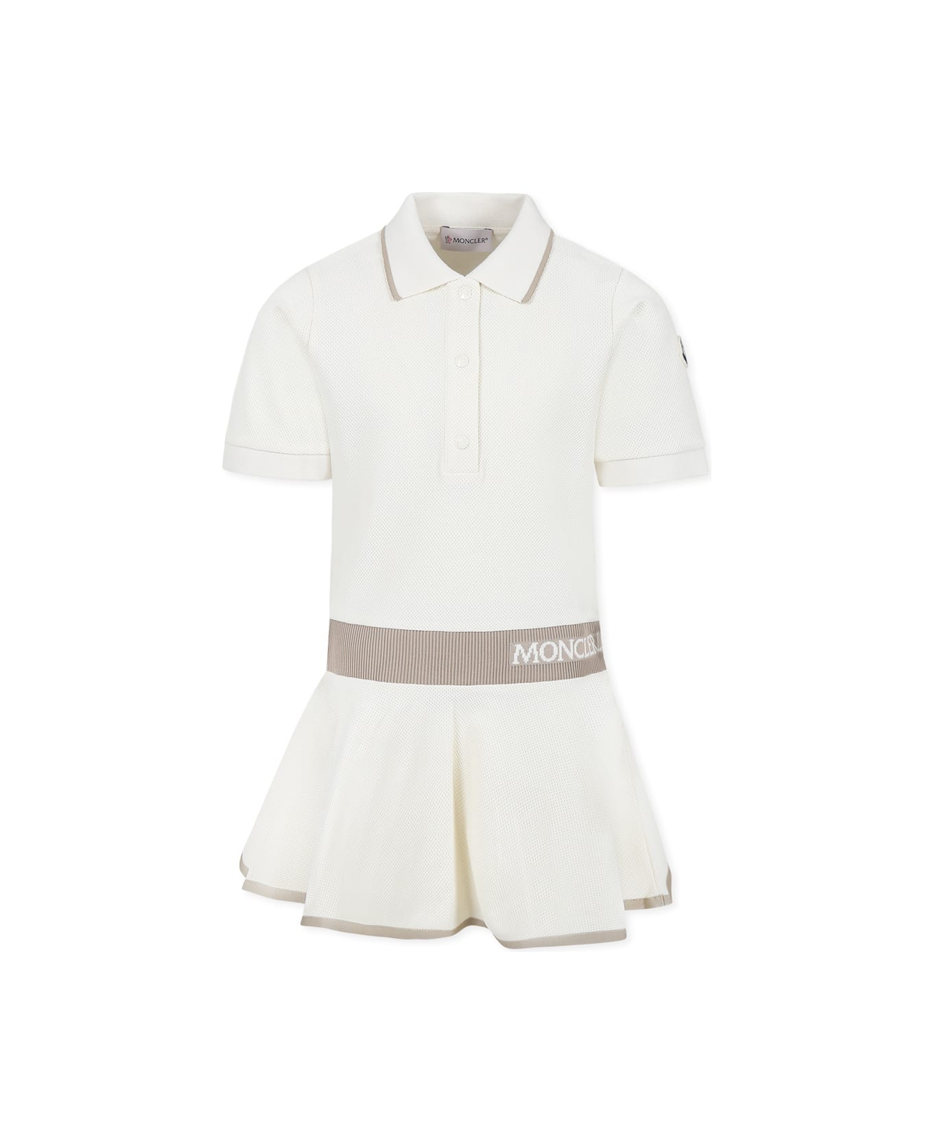 Moncler Ivory Dress For Girl With Logo - Ivory