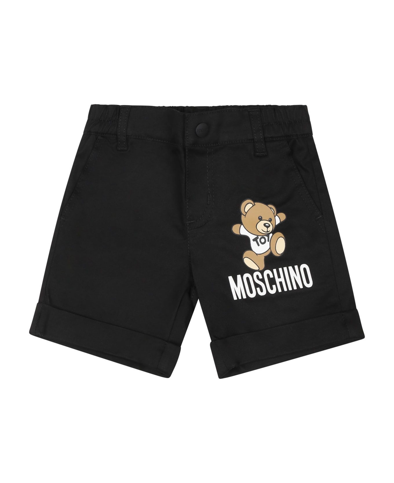 Moschino Black Shorts For Baby Boy With Teddy Bear And Logo - Black ボトムス