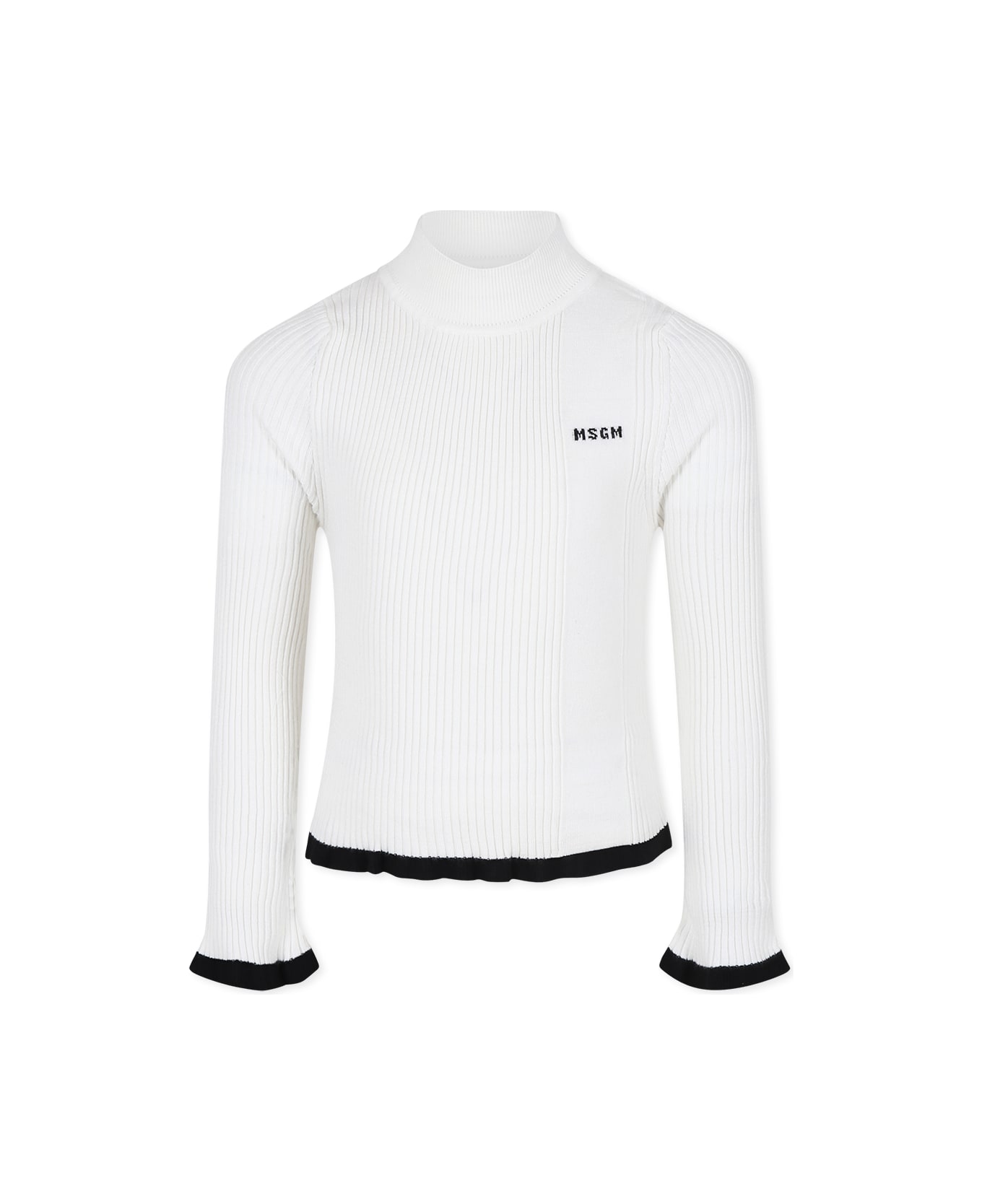 MSGM White Turtleneck For Girl With Logo - White