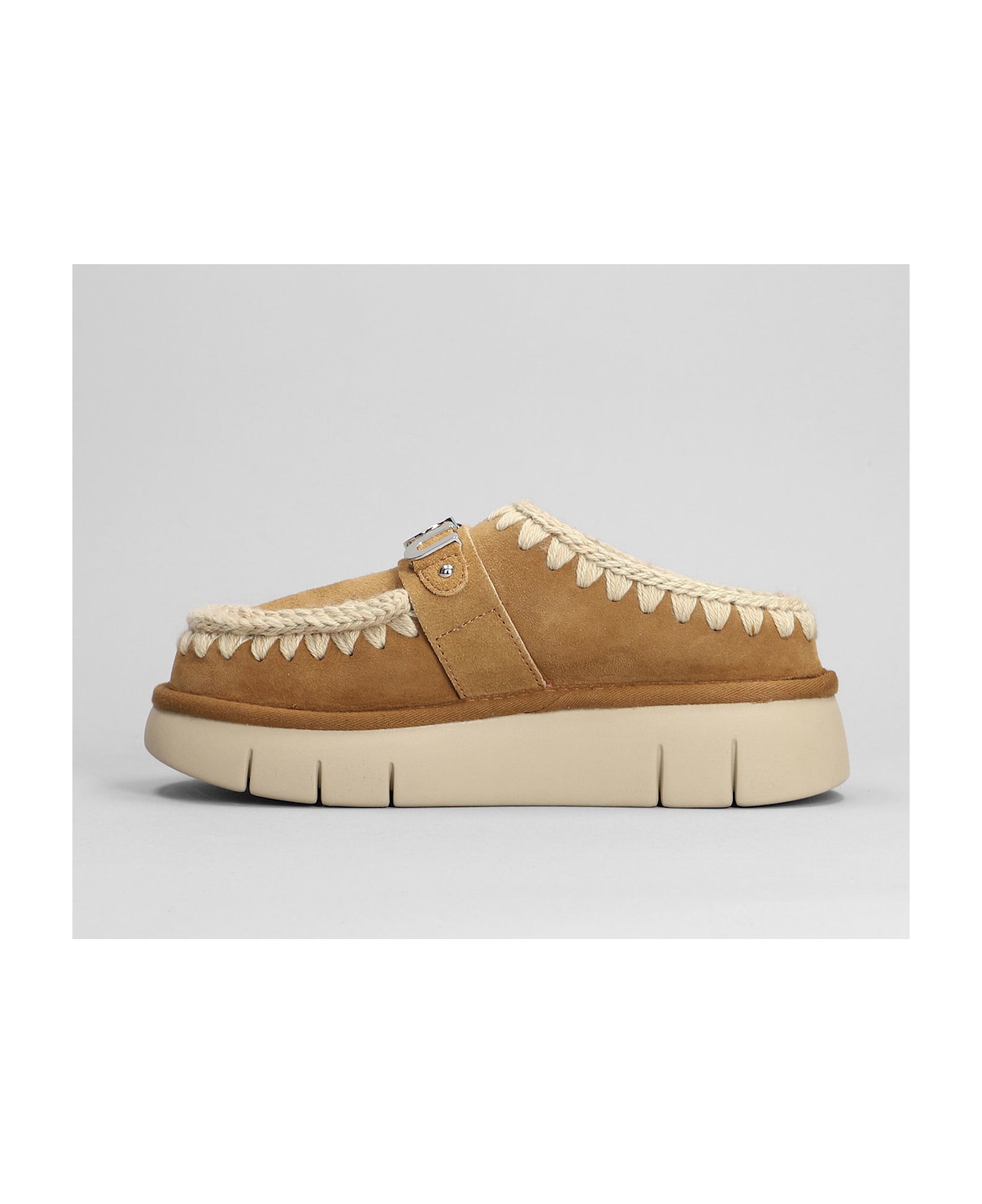Mou Bounce Clog Slipper-mule In Brown Suede - brown