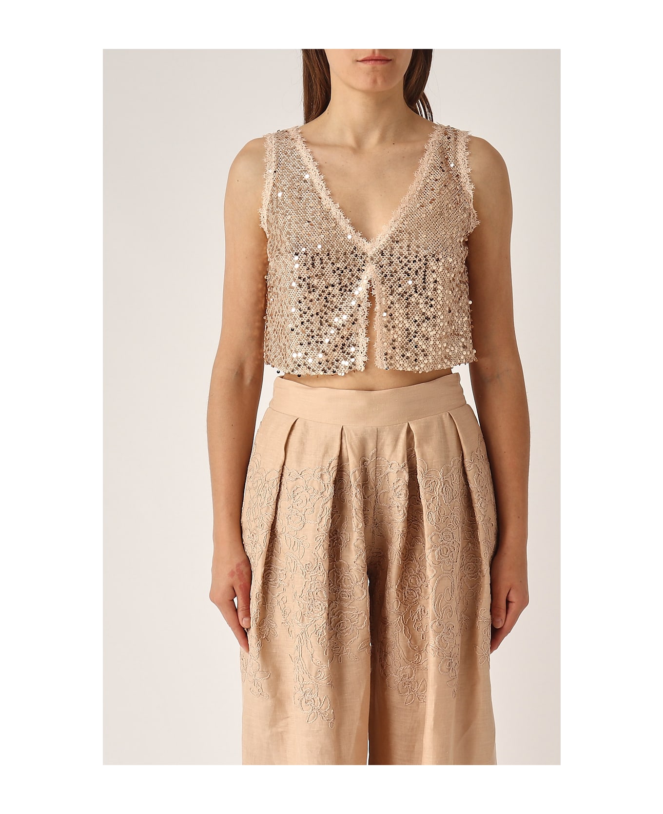 Ermanno Scervino Top Full Paillettes Tank Top - ORO ROSA