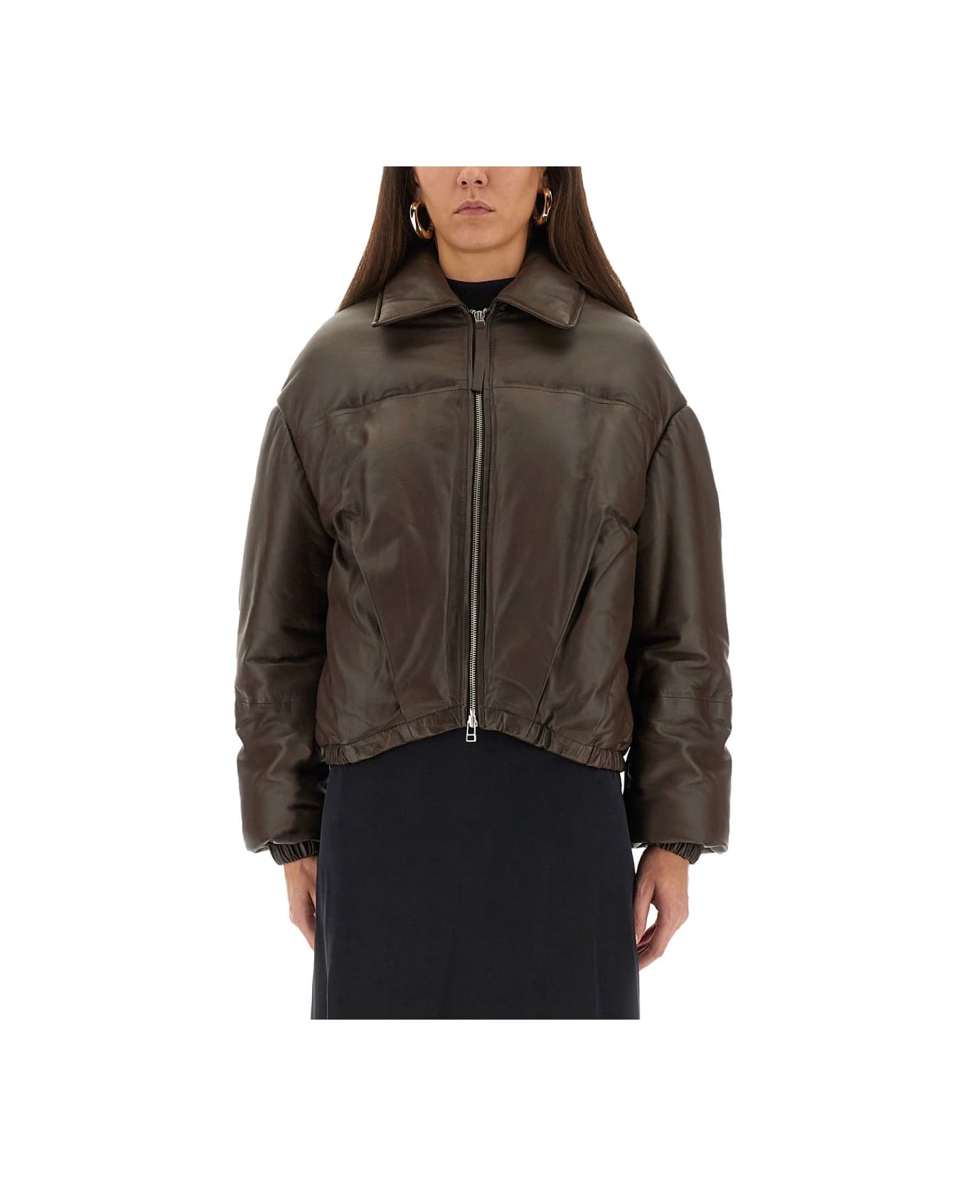 Alysi Leather "puffer" Down Jacket - BROWN