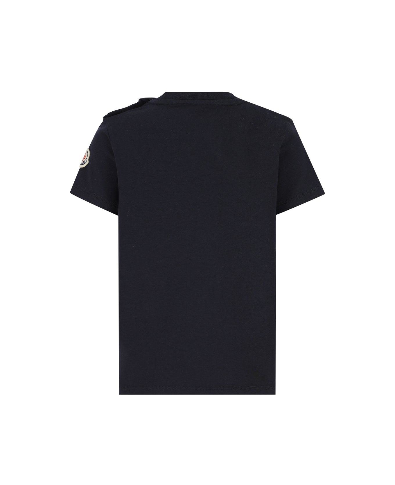 Moncler Logo Flocked Crewneck T-shirt - NAVY Tシャツ＆ポロシャツ