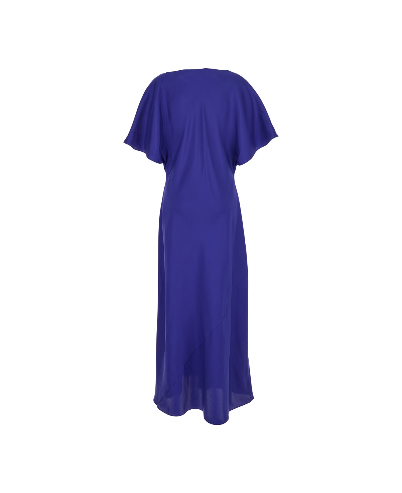 Róhe Blue Long Dress With Drapped High Neck And Short Wide Sleeves In Silk Woman - Blu