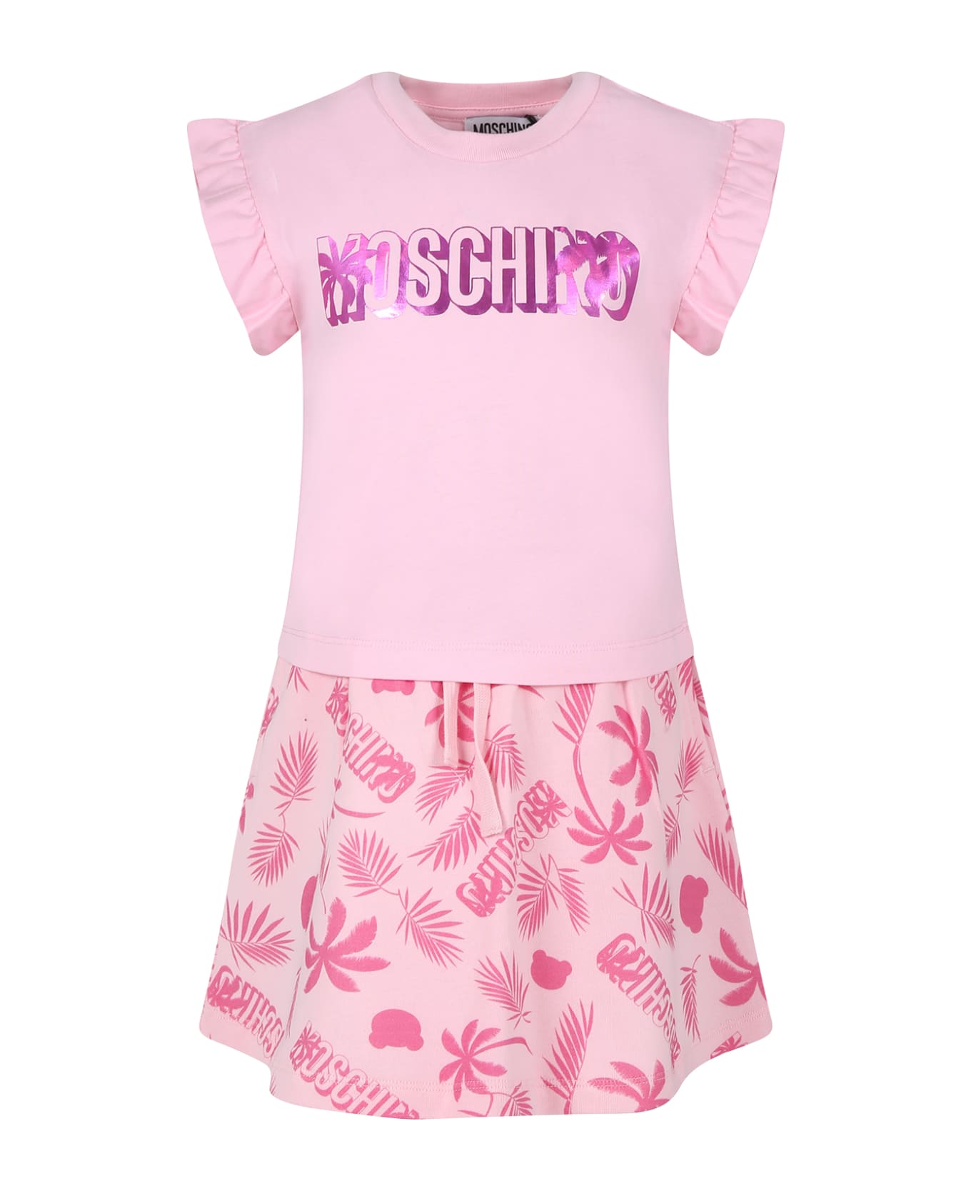 Moschino Pink Suit For Girl With Teddy Bear And Logo - Pink