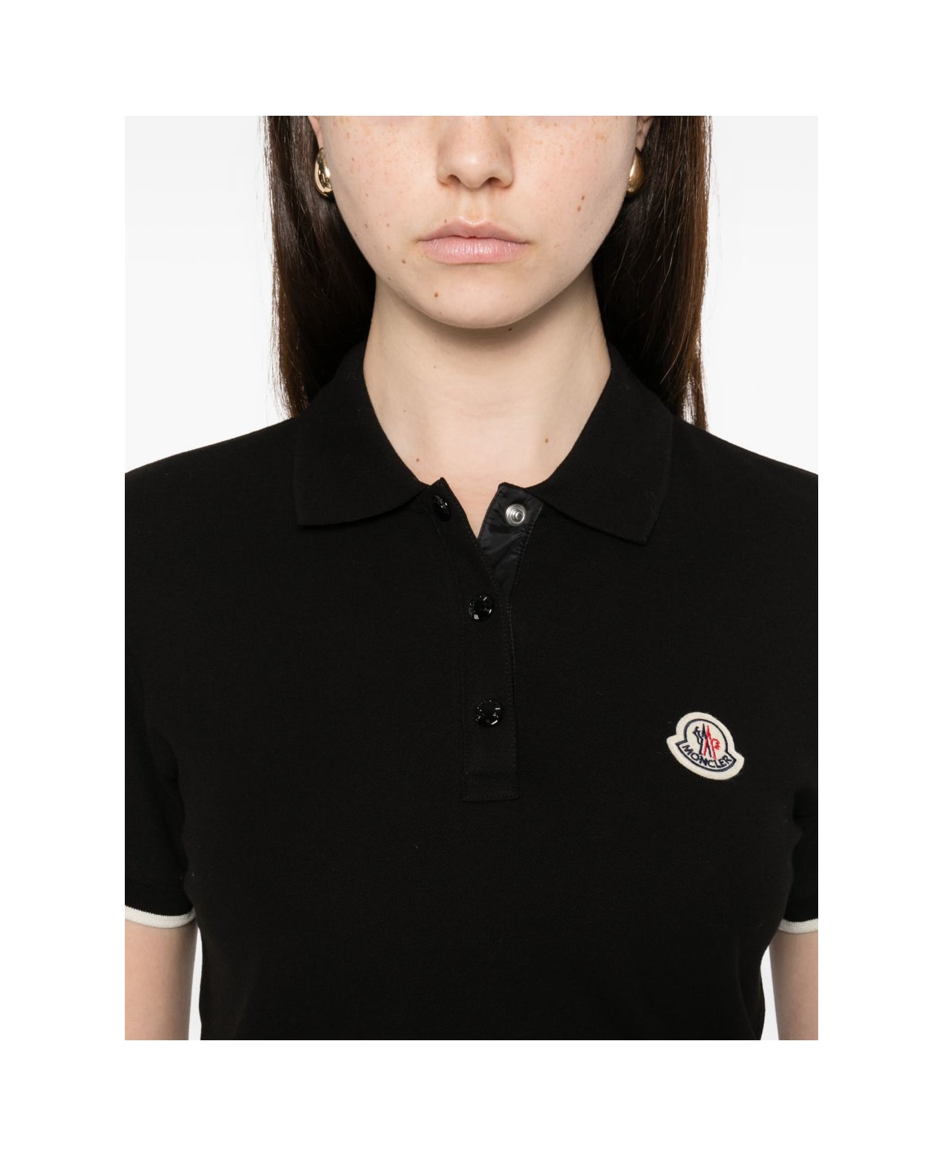 Moncler Logo Cotton Polo Shirt - Black