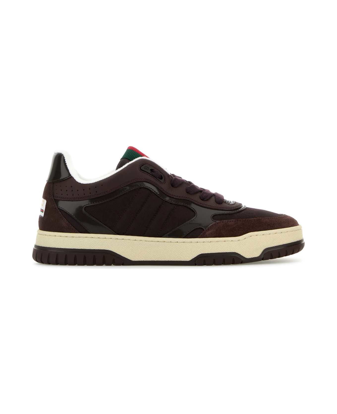 Gucci Plum Leather And Gg Fabric Gucci Re-web Sneakers - Web