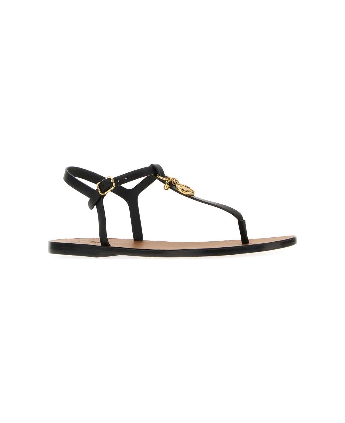 Chloé Black Leather Chloã© Charms Thong Sandals - BLACK