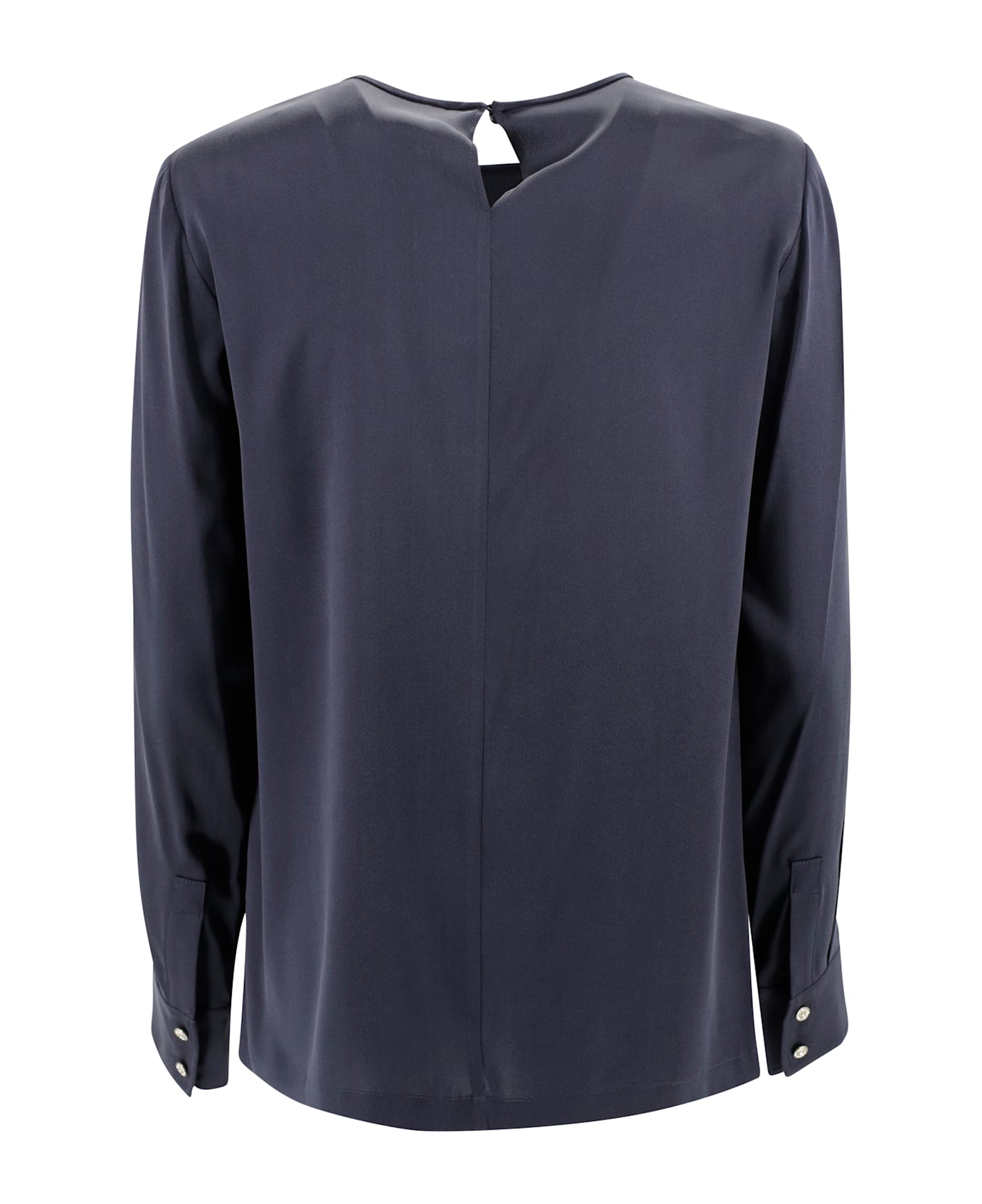 Max Mara Studio Silk Satin Shirt With Round Neck. - Blu marino