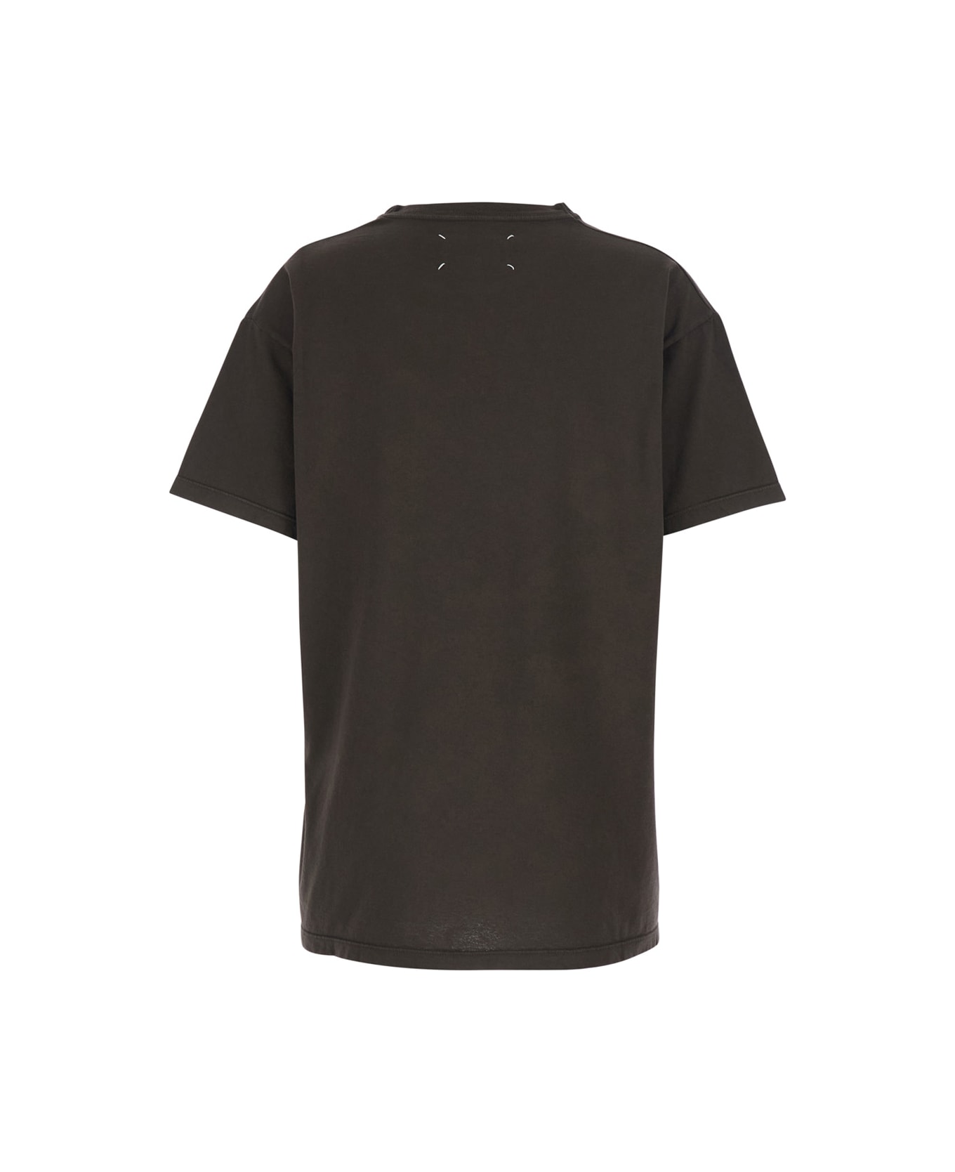 Maison Margiela Brown Crewneck T-shirt With Maxi Logo Print On The Front In Cotton Woman - Brown