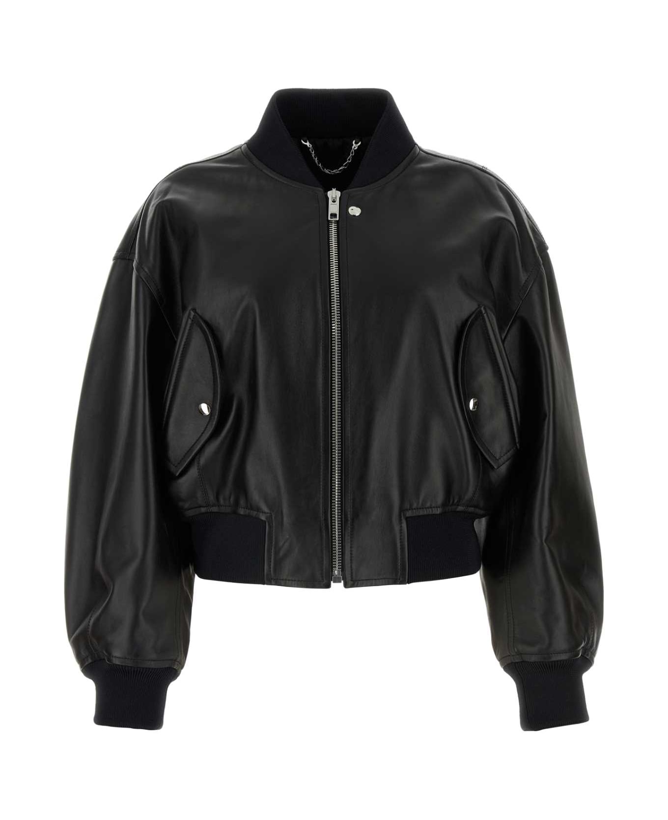 Gucci Black Leather Bomber Jacket - Black