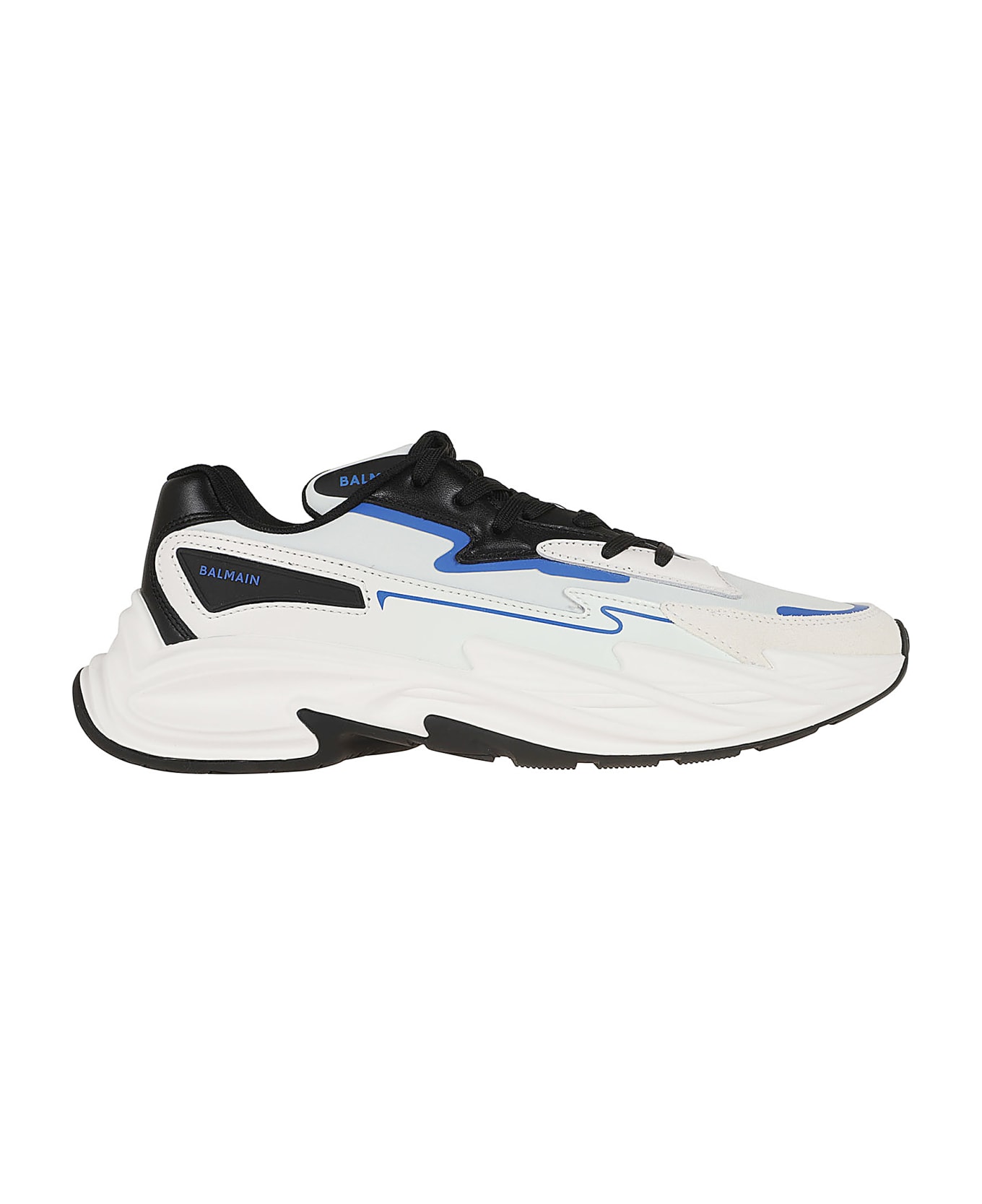 Balmain 'run Low' Grey Leather Blend Sneakers - Fa Blanc