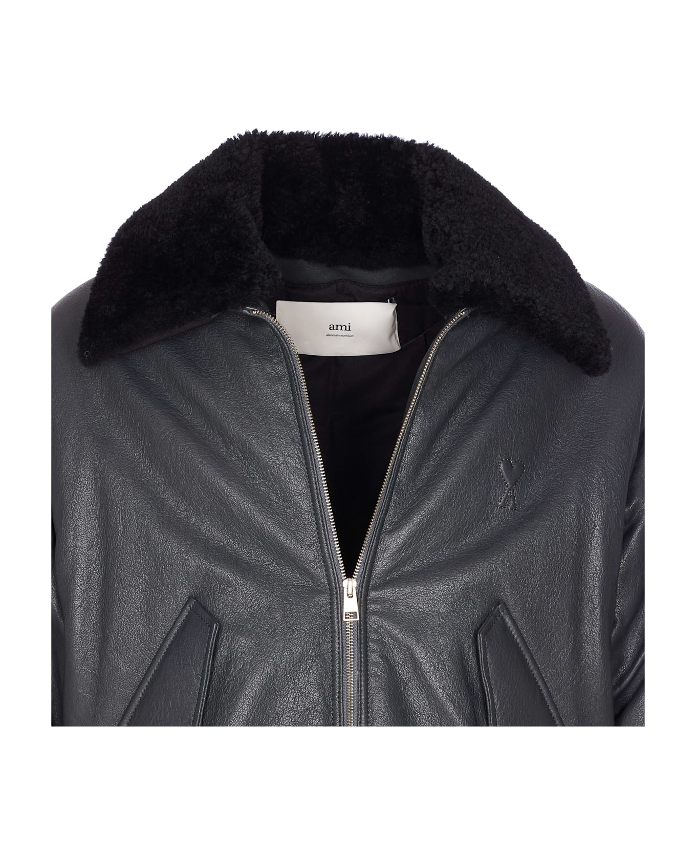 Ami Alexandre Mattiussi Ami De Coeur Leather Bomber - Grey