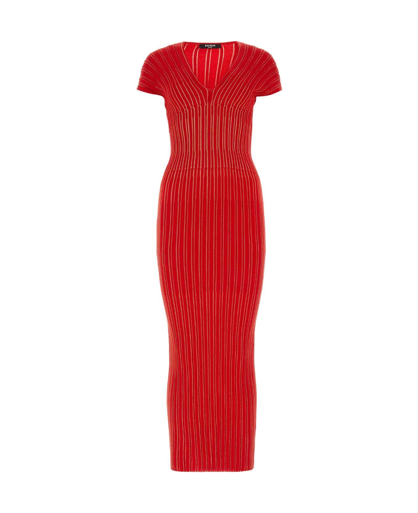 Balmain Red Stretch Viscose Blend Dress - MAG ワンピース＆ドレス