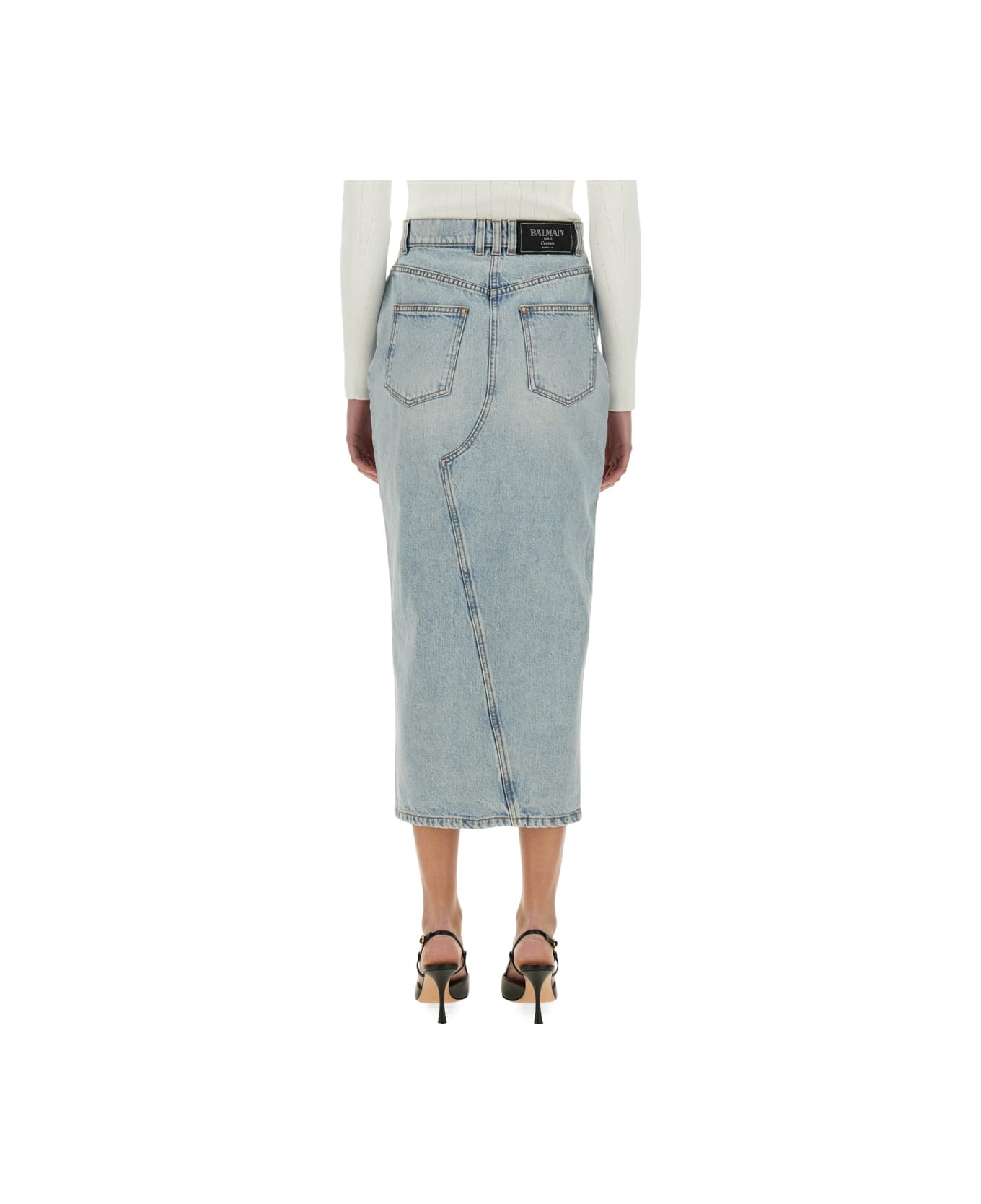 Balmain Denim Midi Skirt - DENIM