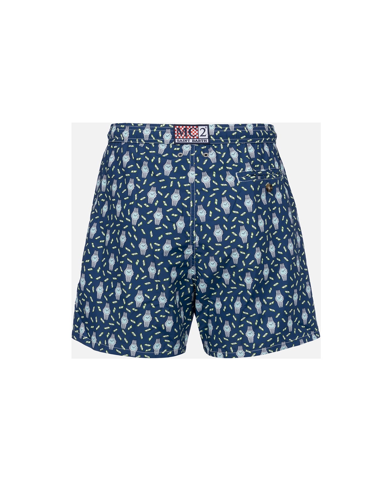 MC2 Saint Barth Man Lightweight Fabric Swim-shorts Lighting Micro Fantasy With Watches Print - BLUE NAVY