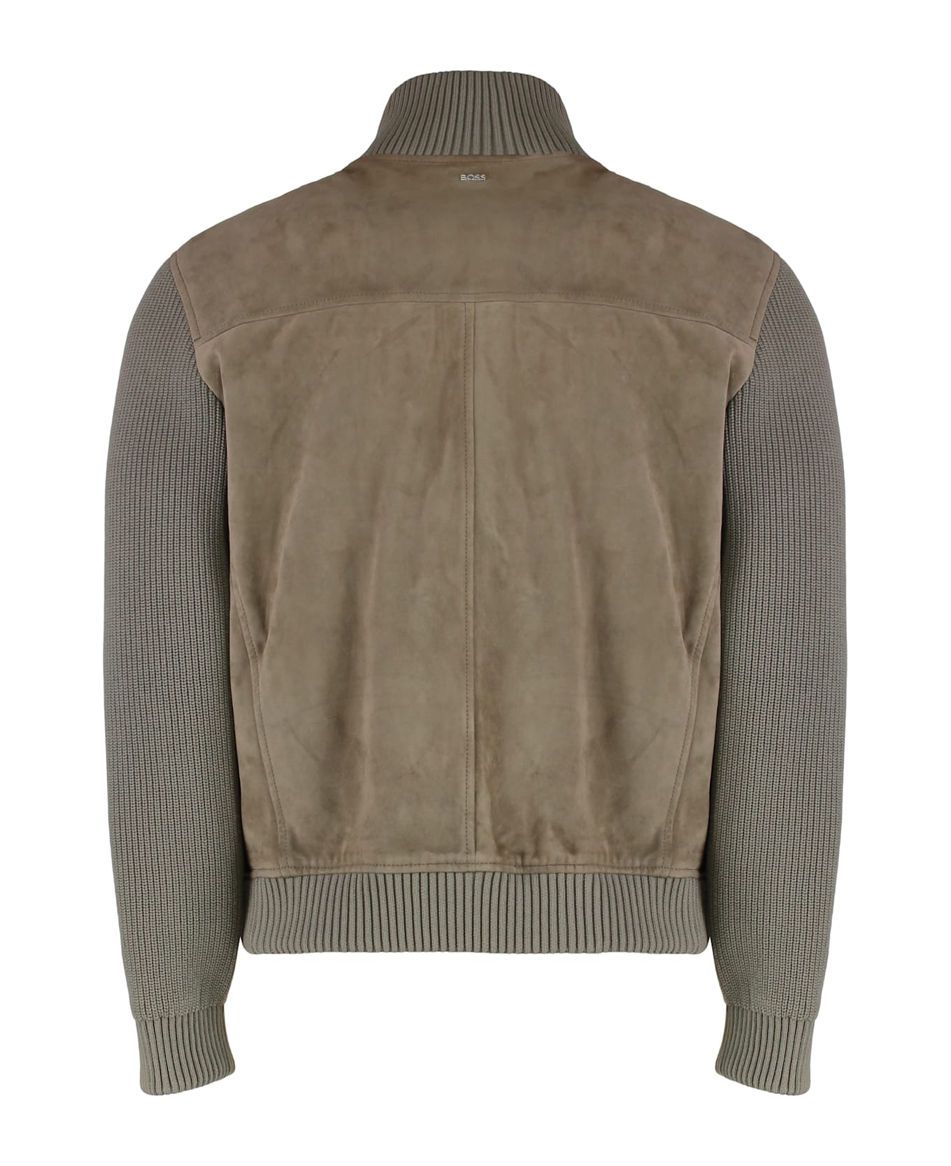 Hugo Boss Leather Jacket With Mixed Cotton Sleeves - brown