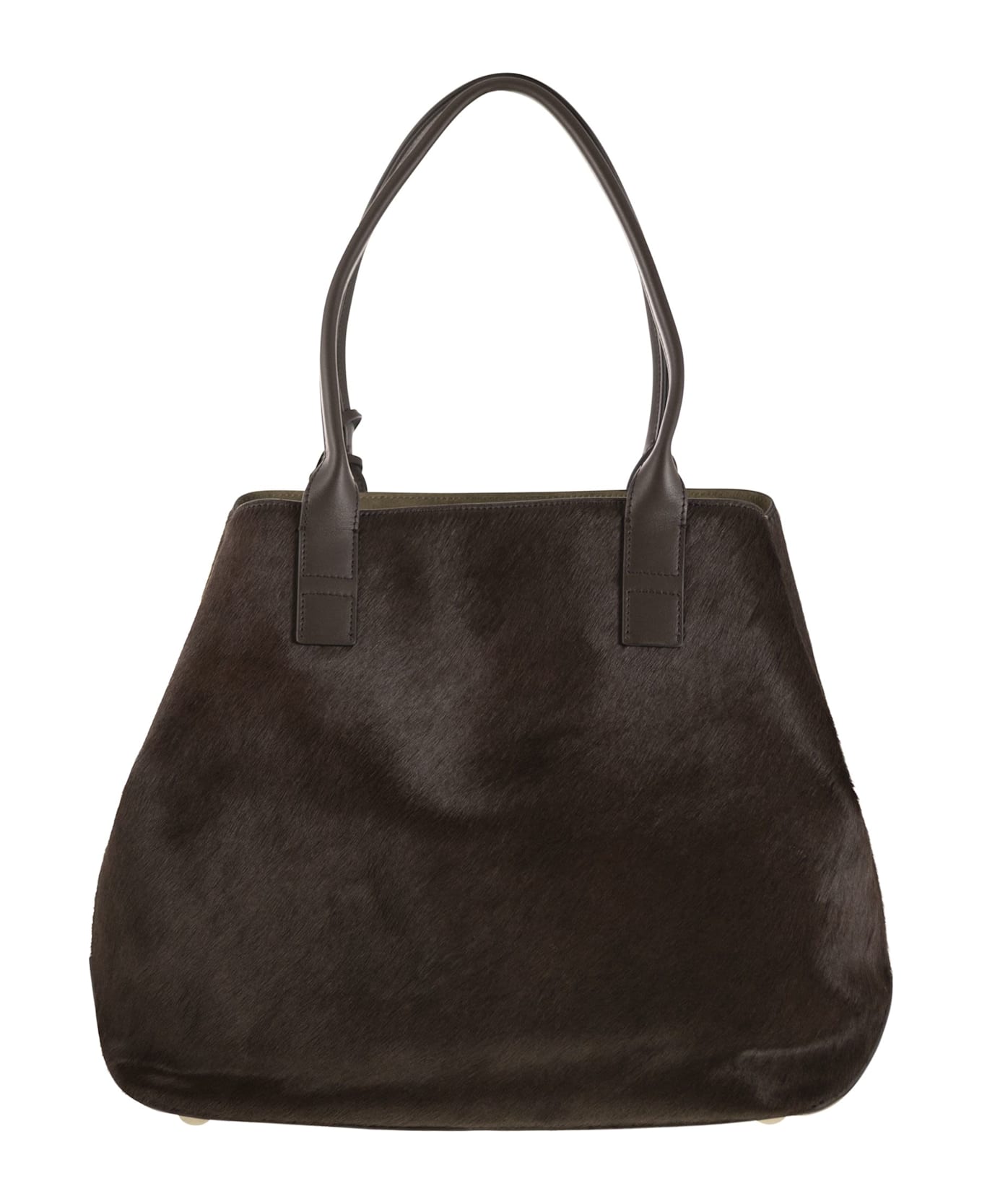 Hogan Medium Script Shopping Bag In Pony-effect Leather - Dark Brown