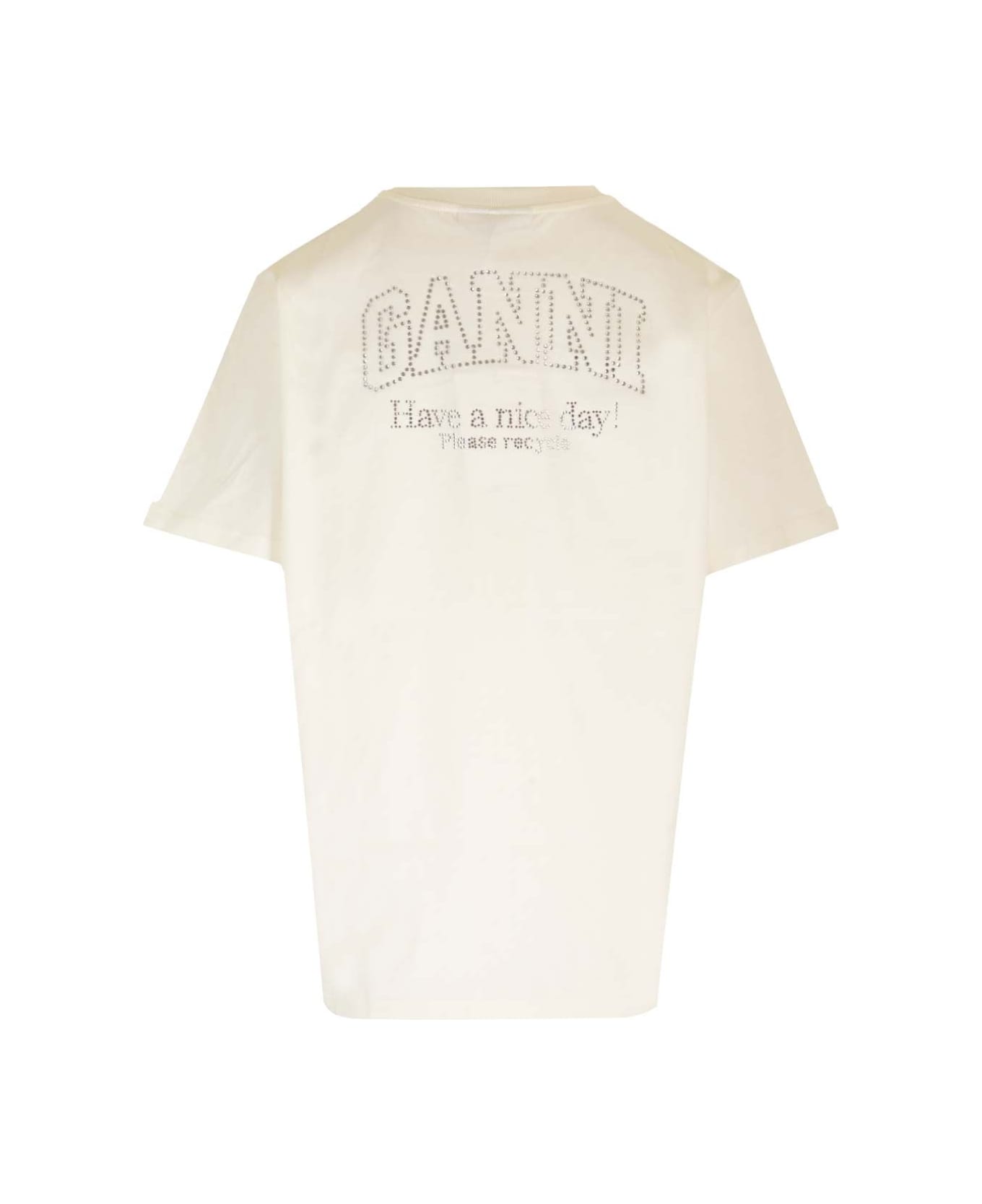 Ganni Basic T-shirt With Strass - White