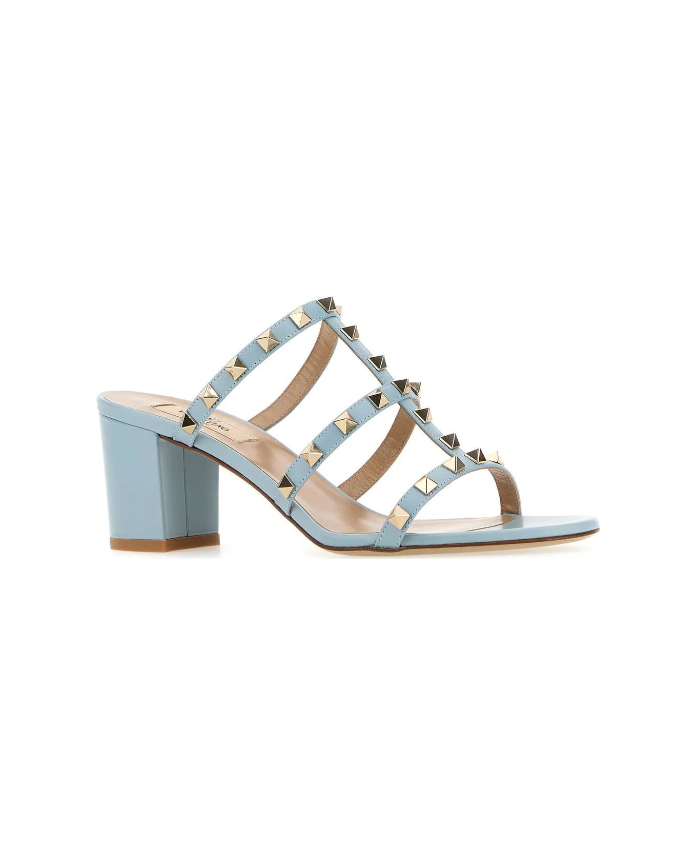 Valentino Garavani Leather Rockstud Mules - BLUPORCELLANA