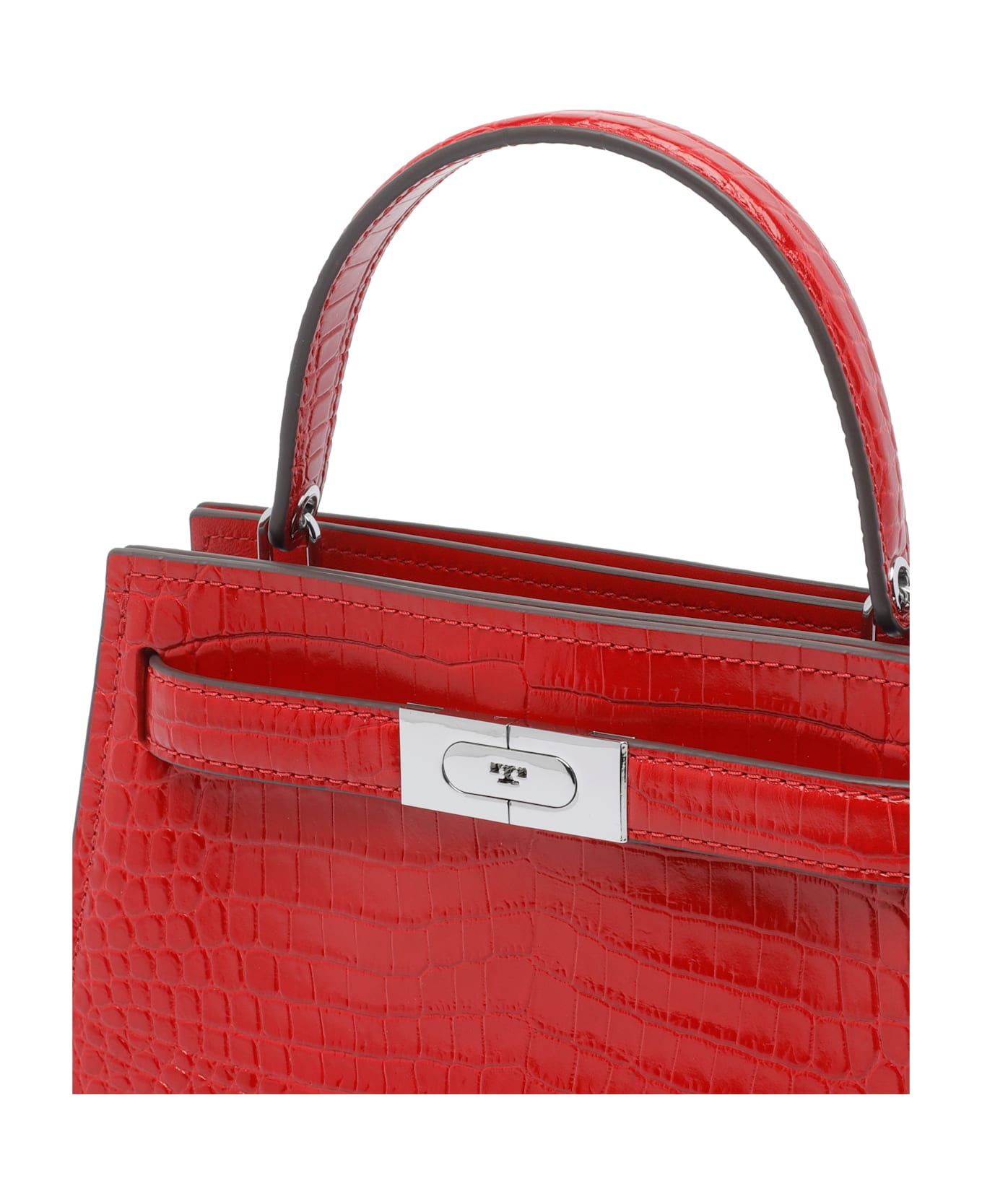 Tory Burch Small Lee Radziwill Croc Handbag - Red