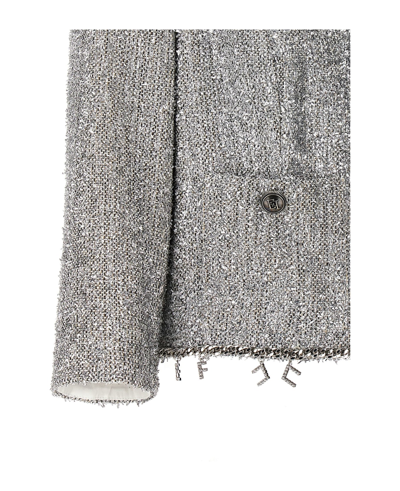 Elisabetta Franchi Lurex Tweed Crop Jacket - Silver