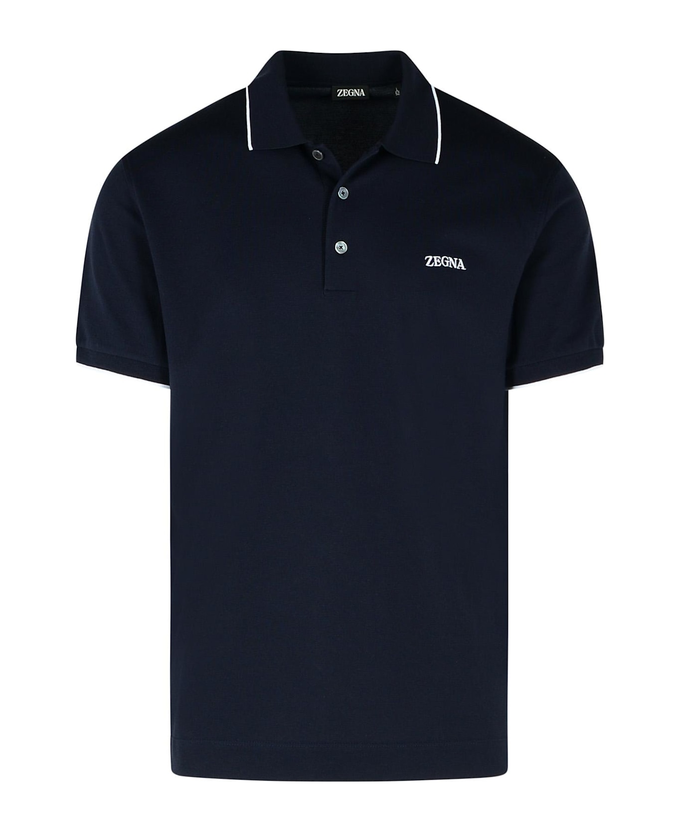 Zegna Polo Shirt In Blue Cotton - Blue