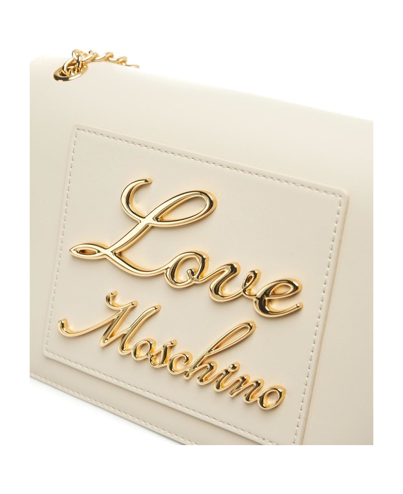 Love Moschino Logo Lettering Chain Linked Shoulder Bag - ivory
