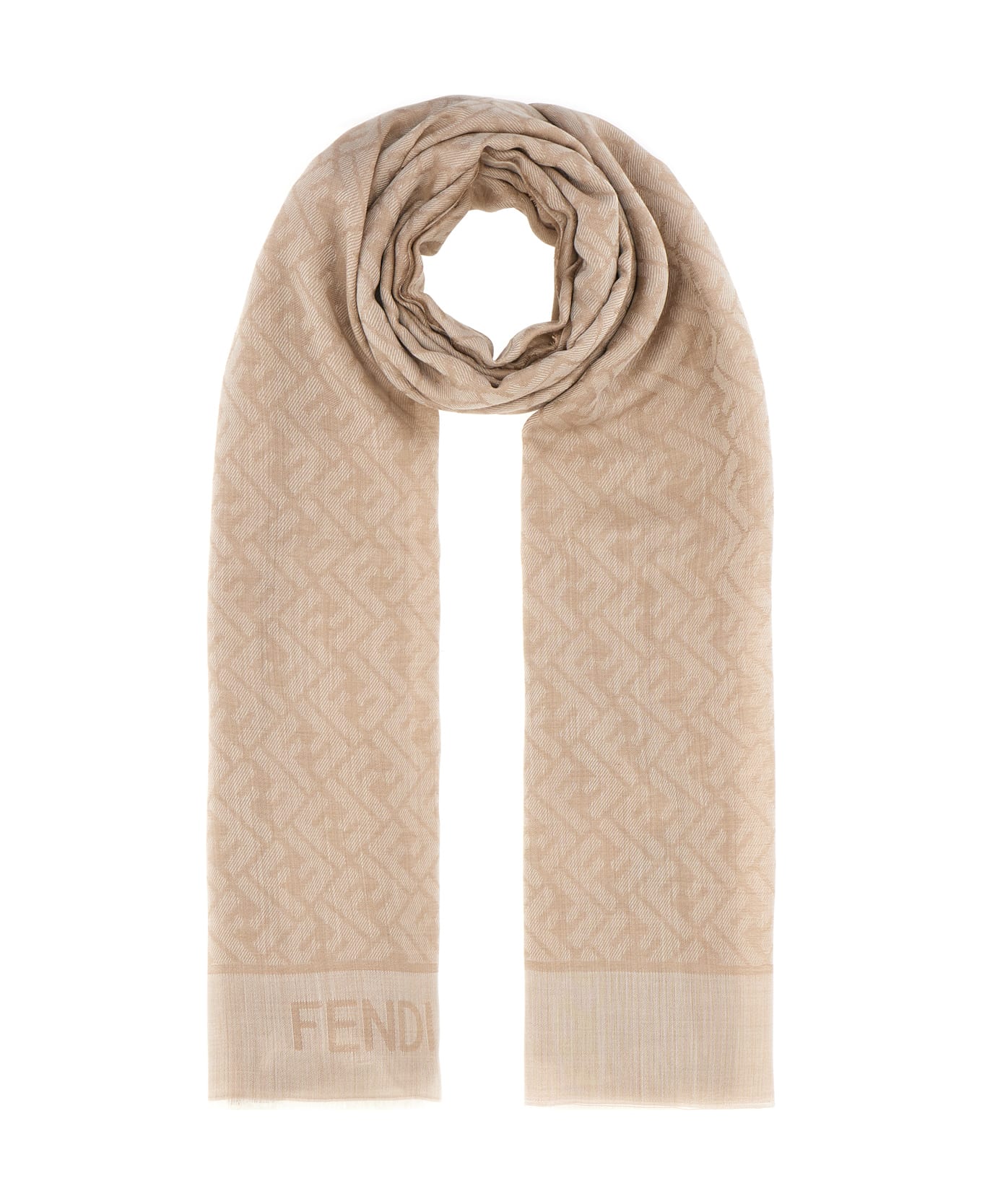 Fendi Cappuccino Silk Blend Scarf - DOVE