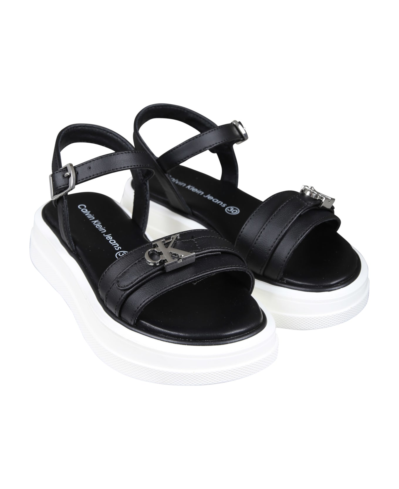Calvin Klein Black Sandals For Girl With Logo - Black