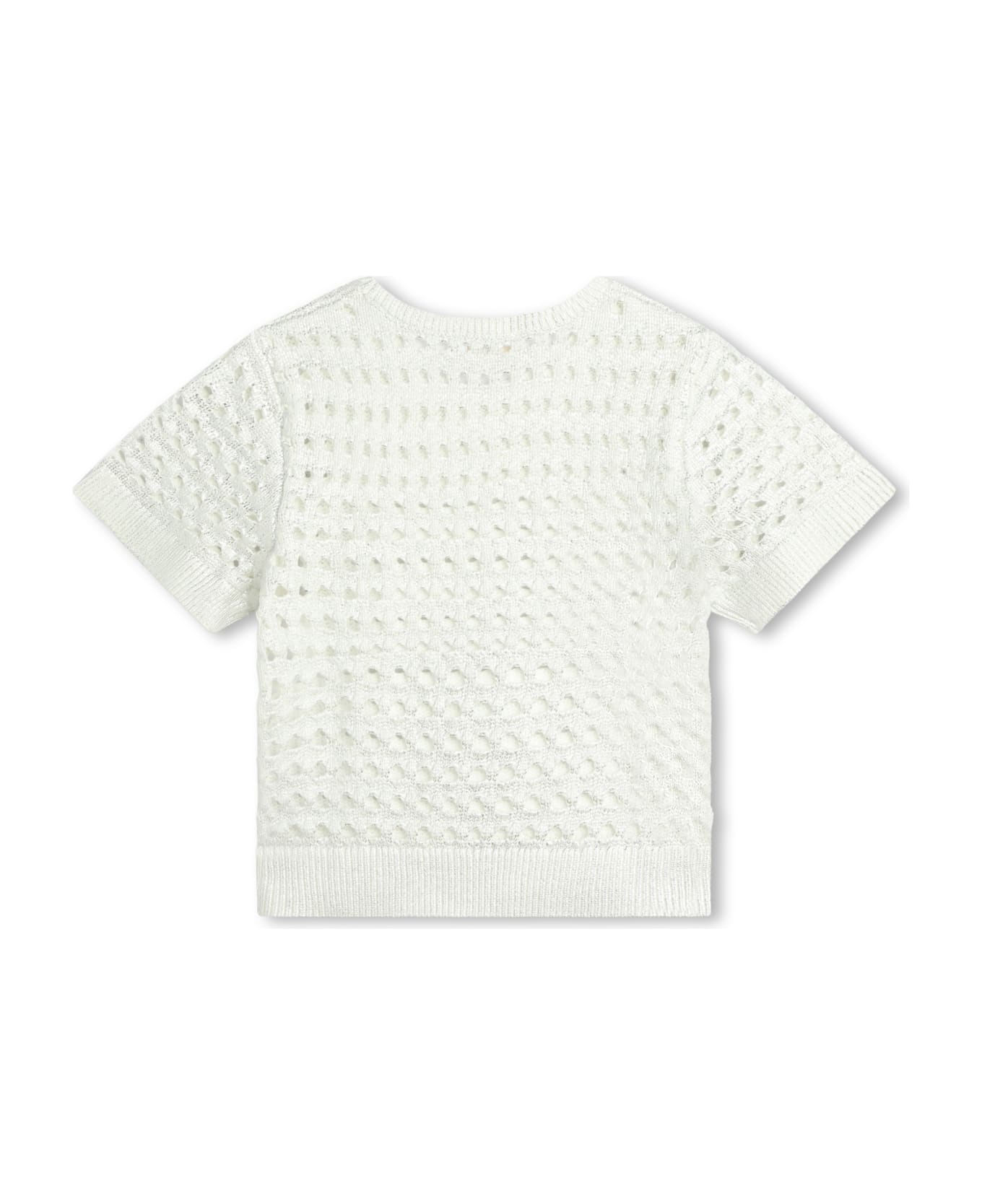 Chloé Lamé Perforated T-shirt - White ニットウェア＆スウェットシャツ