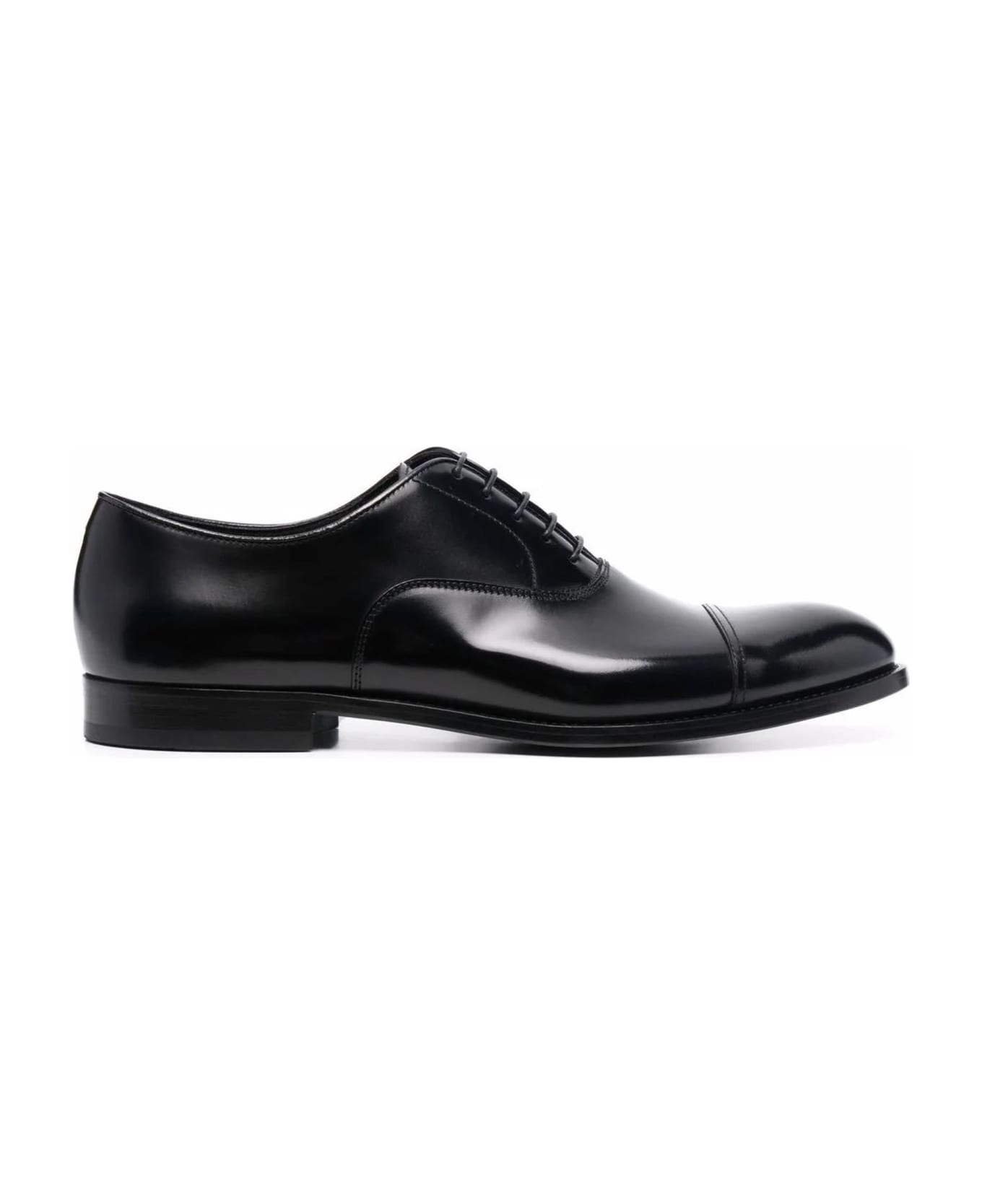 Doucal's Black Leather Lace Up Oxford Shoes - Black